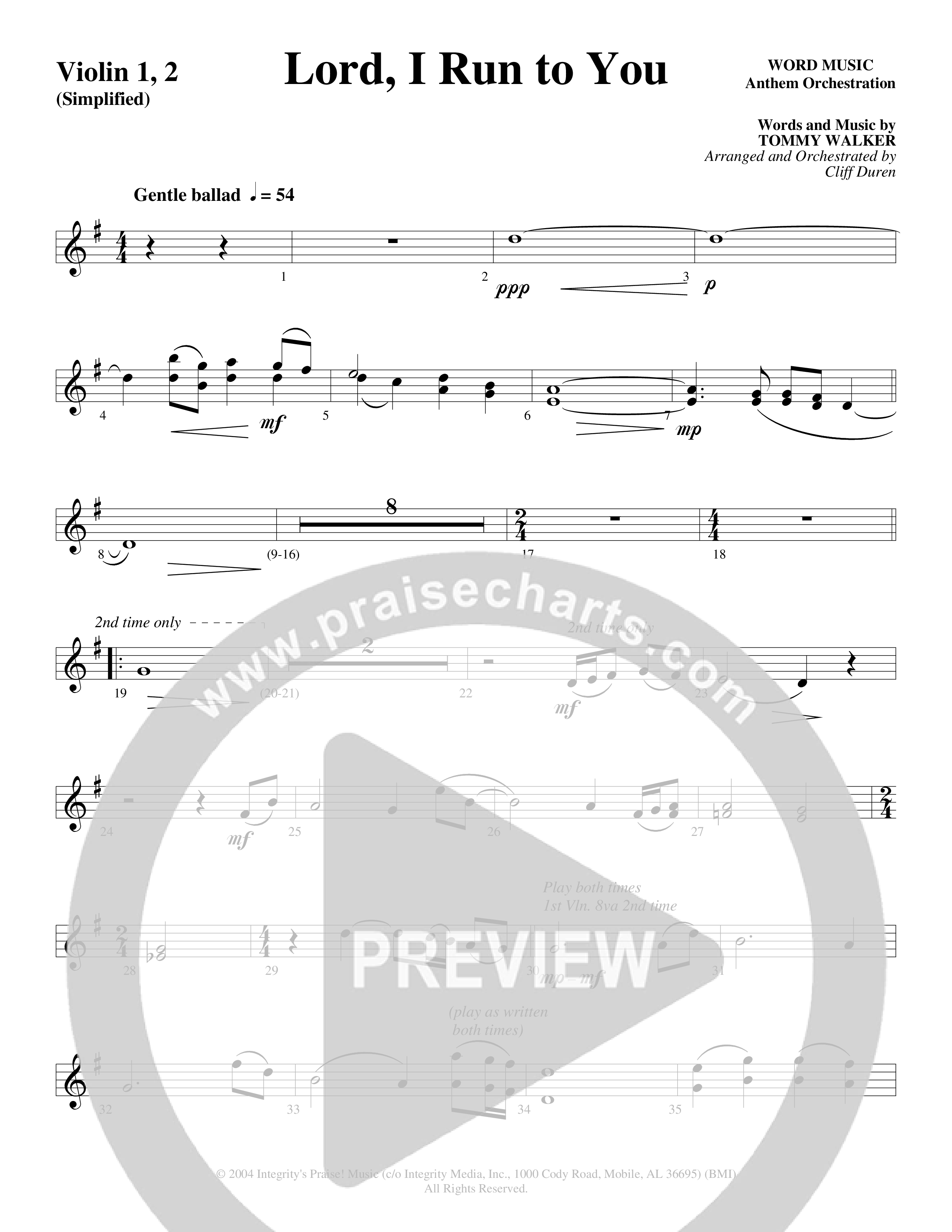 Lord I Run To You (Choral Anthem SATB) Violin 1/2 (Word Music Choral / Arr. Cliff Duren)