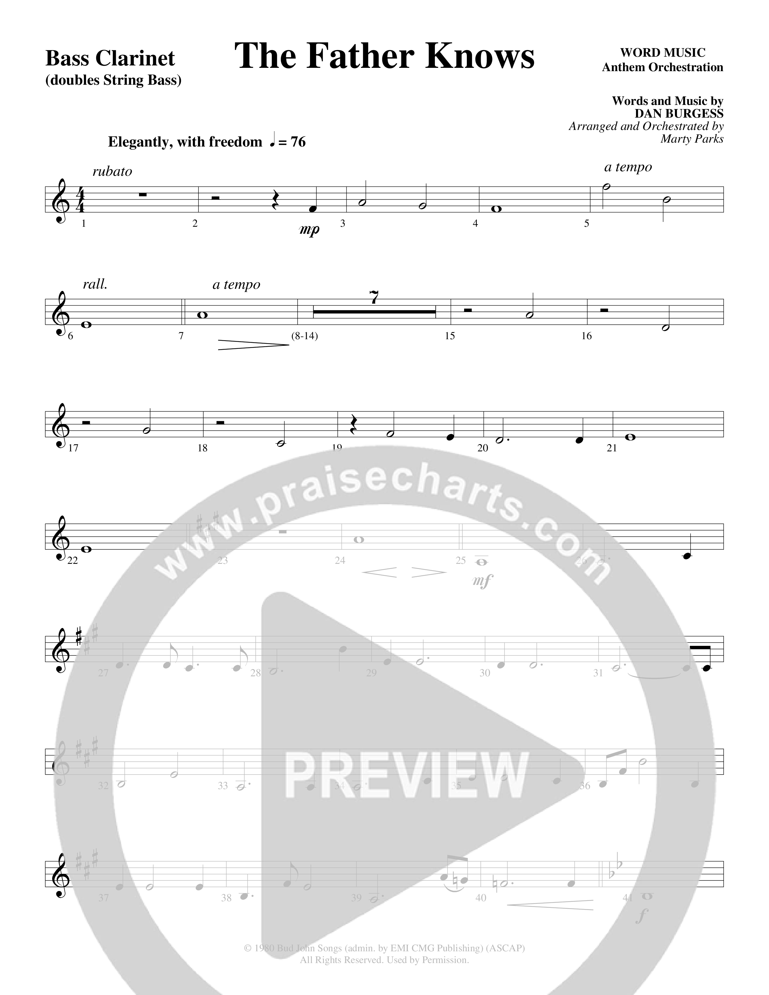 The Father Knows (Choral Anthem SATB) Bass Clarinet (Word Music Choral / Arr. Marty Parks)