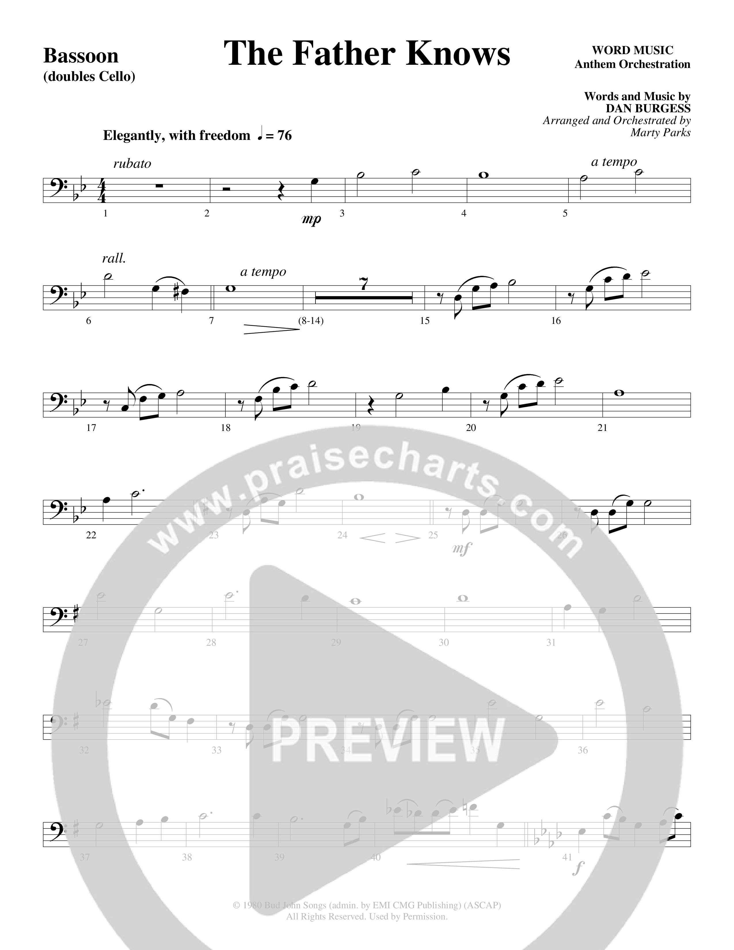 The Father Knows (Choral Anthem SATB) Bassoon (Word Music Choral / Arr. Marty Parks)