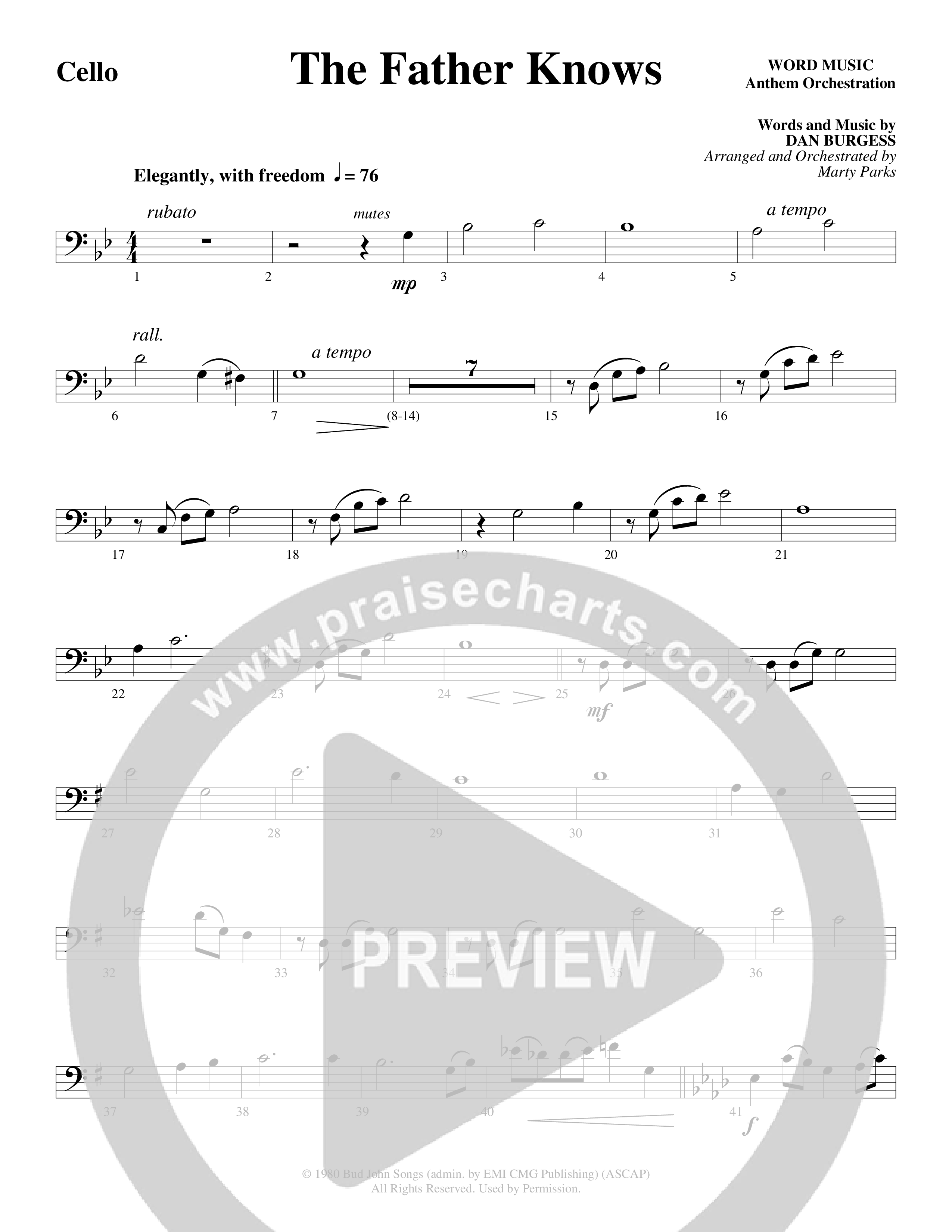The Father Knows (Choral Anthem SATB) Cello (Word Music Choral / Arr. Marty Parks)
