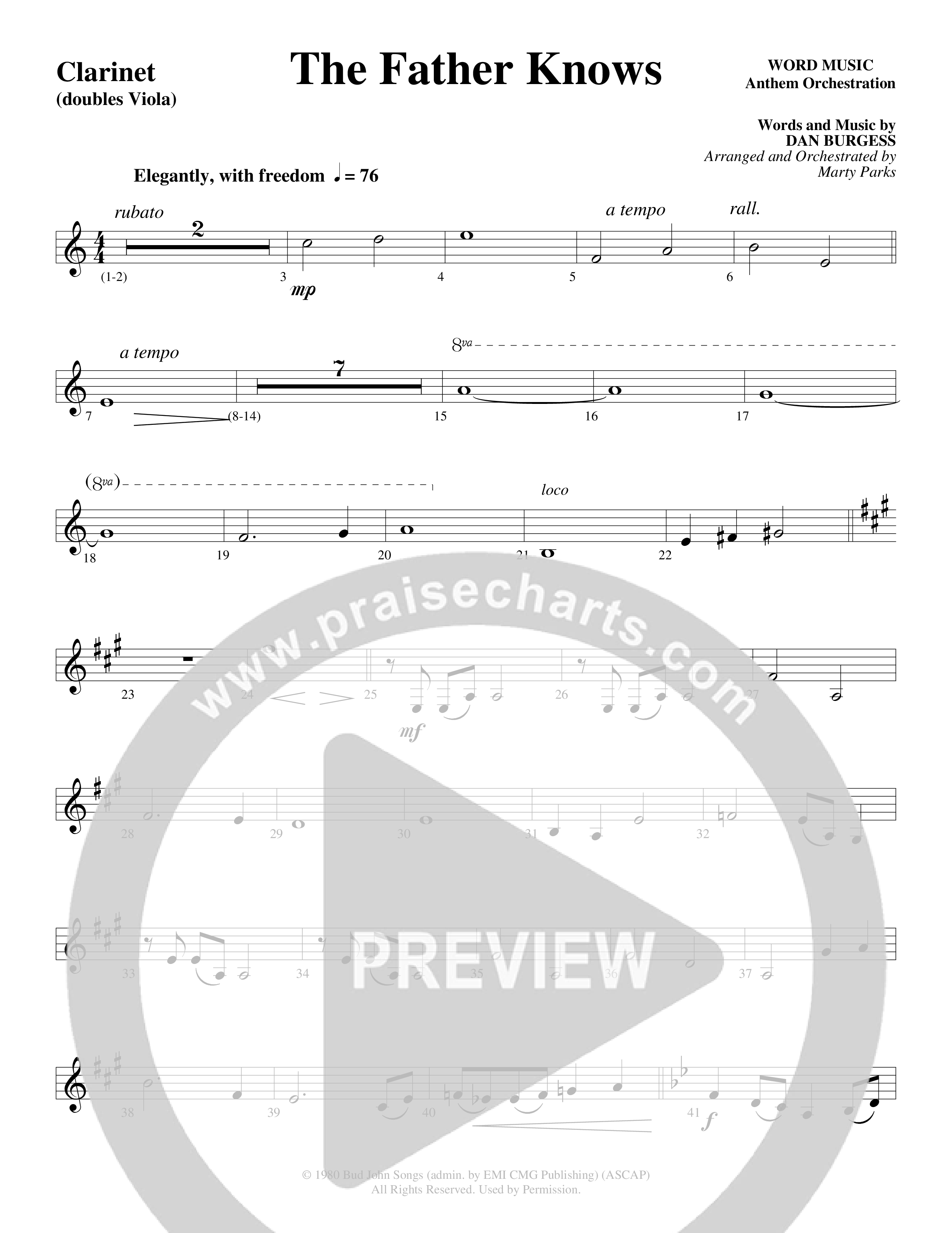 The Father Knows (Choral Anthem SATB) Clarinet (Word Music Choral / Arr. Marty Parks)