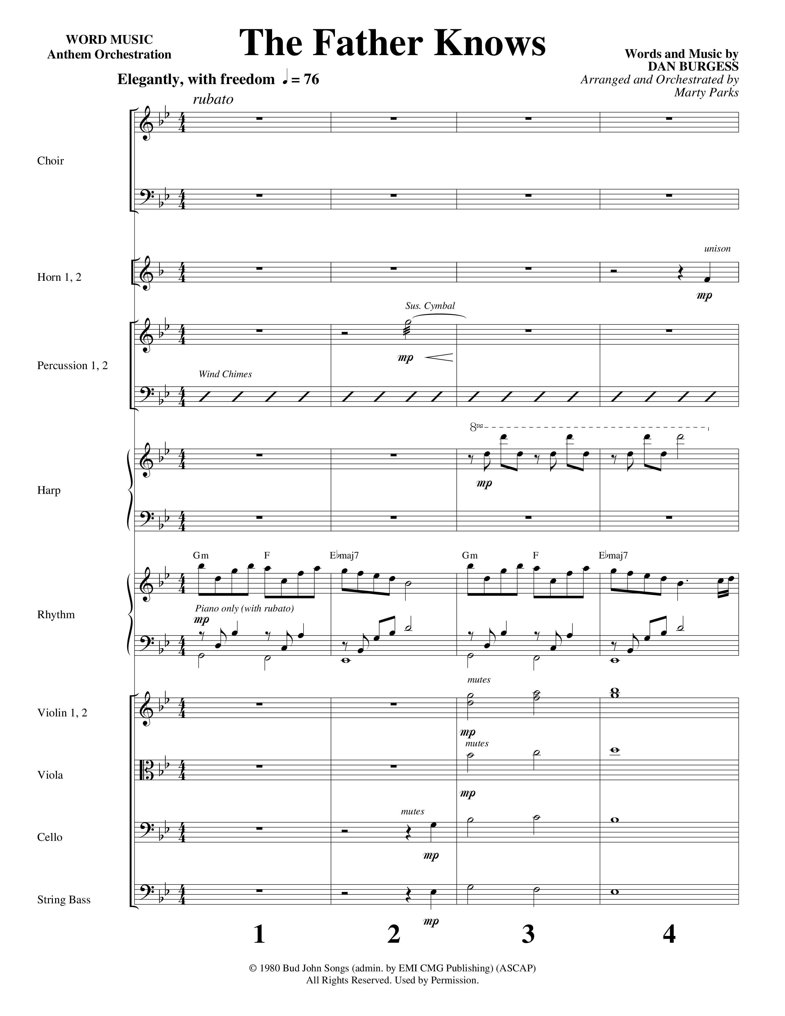The Father Knows (Choral Anthem SATB) Orchestration (Word Music Choral / Arr. Marty Parks)