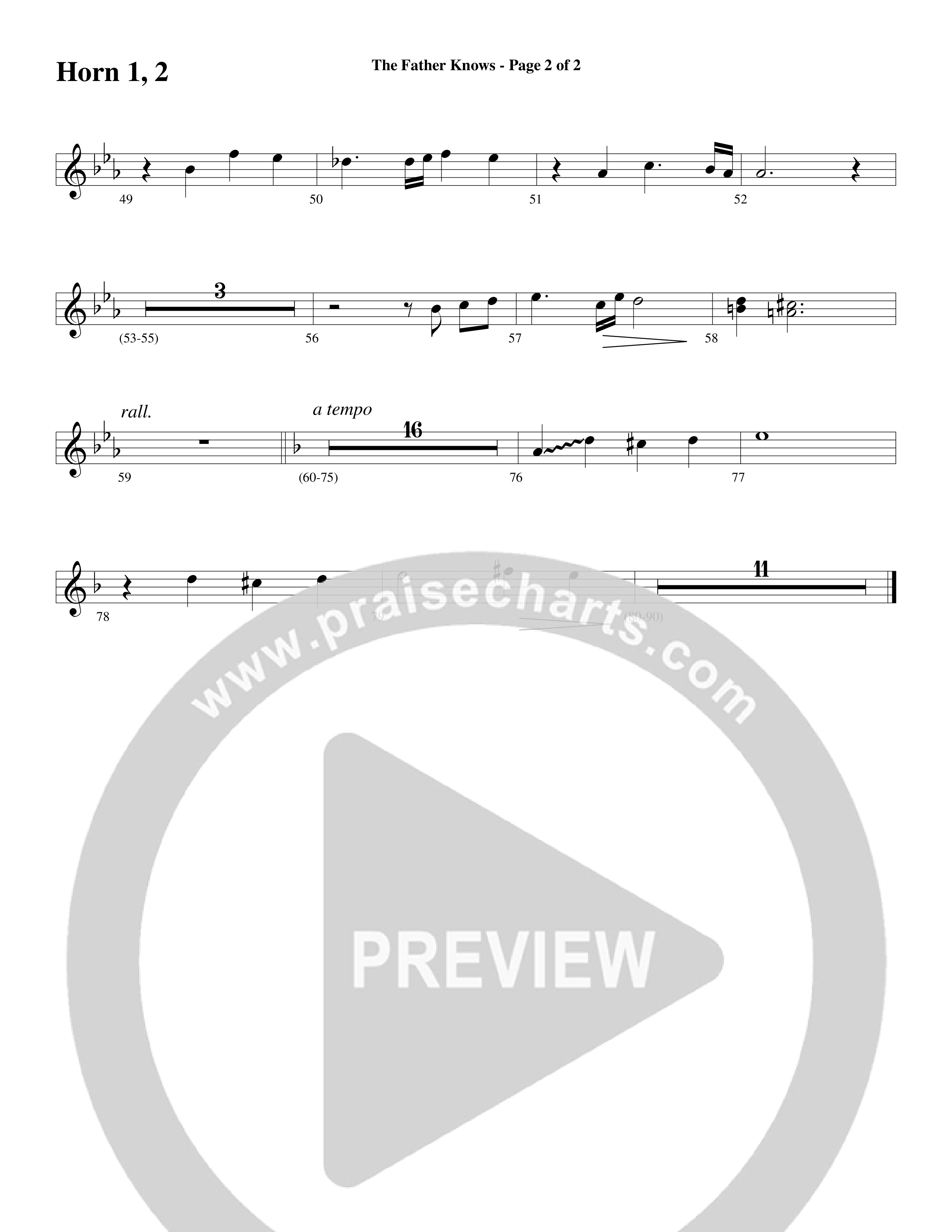 The Father Knows (Choral Anthem SATB) French Horn 1/2 (Word Music Choral / Arr. Marty Parks)