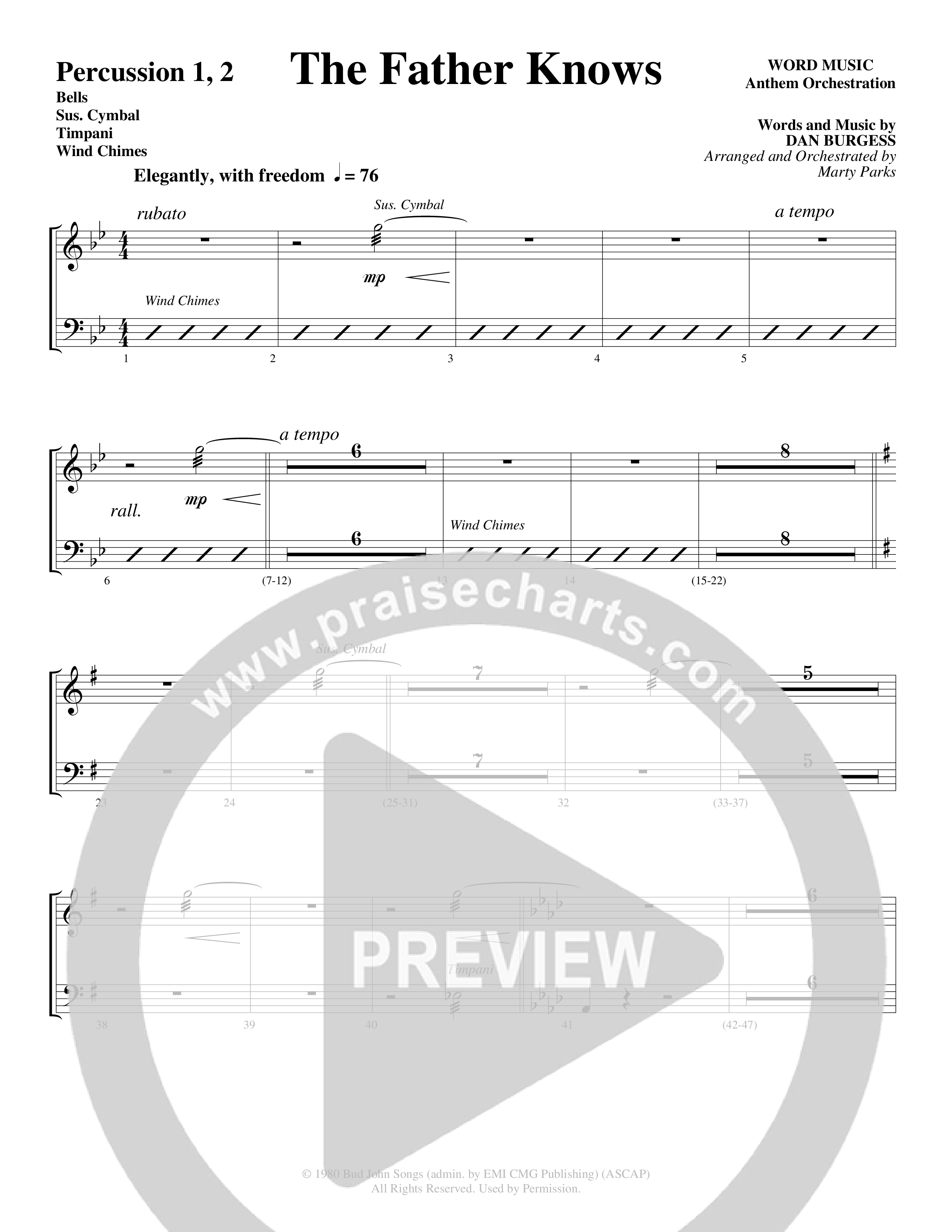 The Father Knows (Choral Anthem SATB) Percussion 1/2 (Word Music Choral / Arr. Marty Parks)