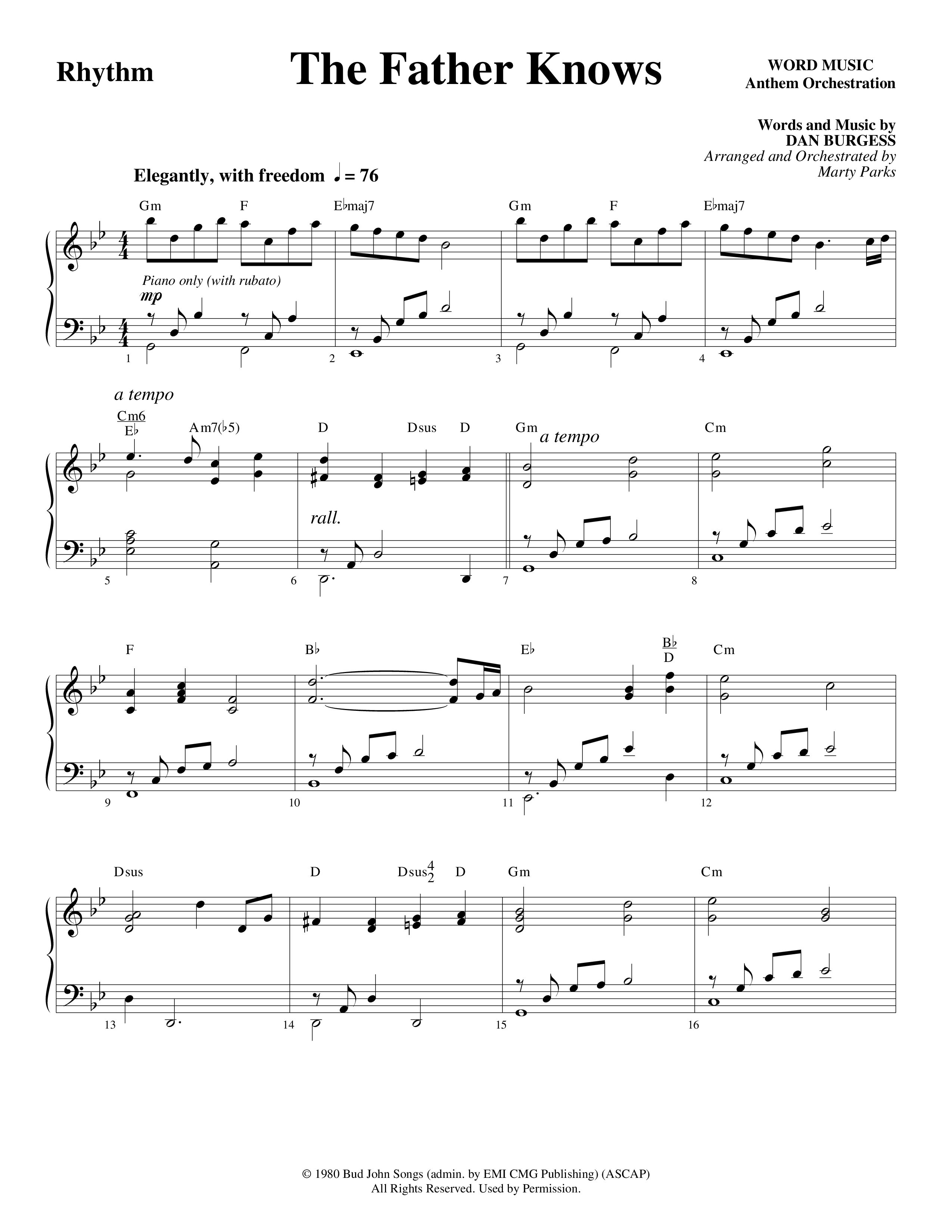 The Father Knows (Choral Anthem SATB) Rhythm Chart (Word Music Choral / Arr. Marty Parks)