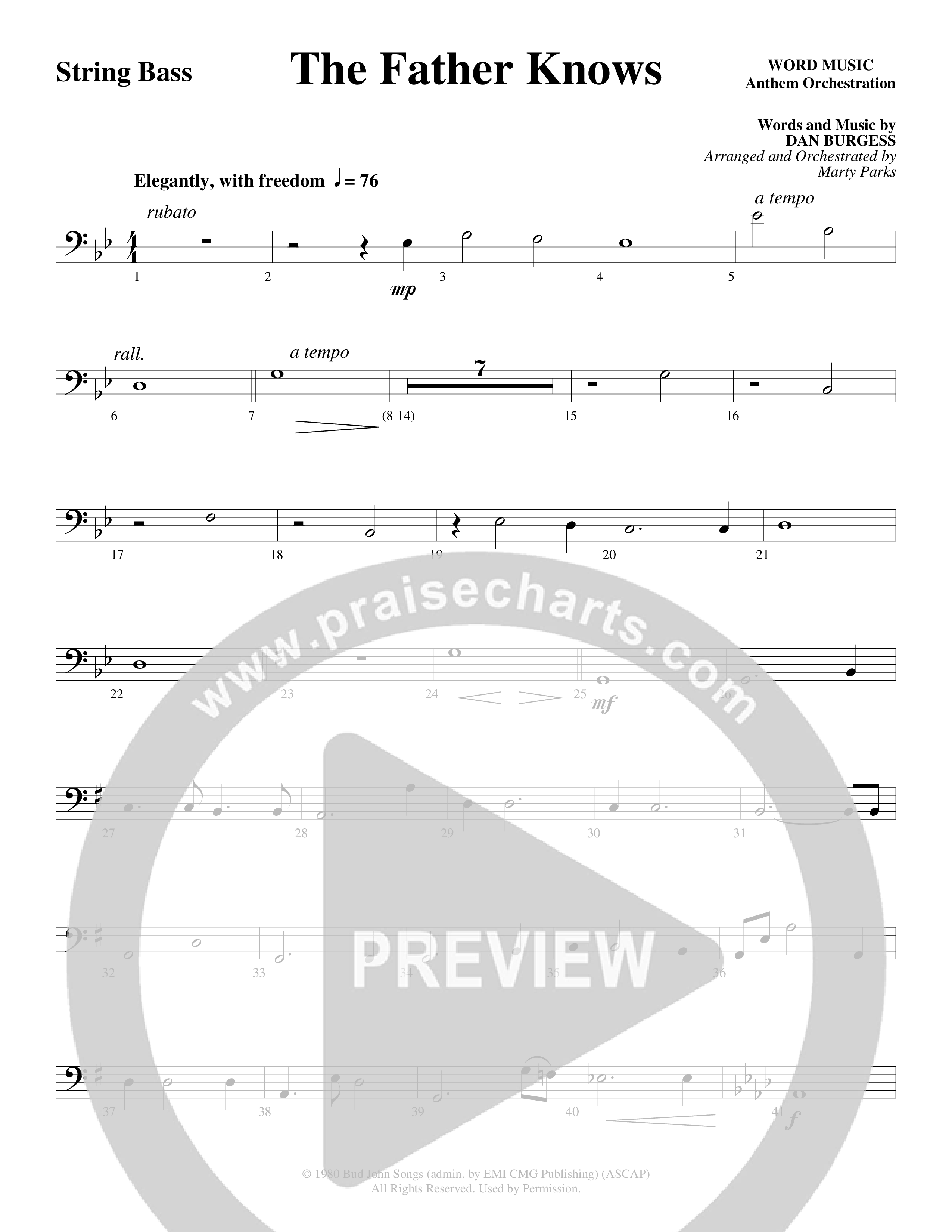 The Father Knows (Choral Anthem SATB) String Bass (Word Music Choral / Arr. Marty Parks)