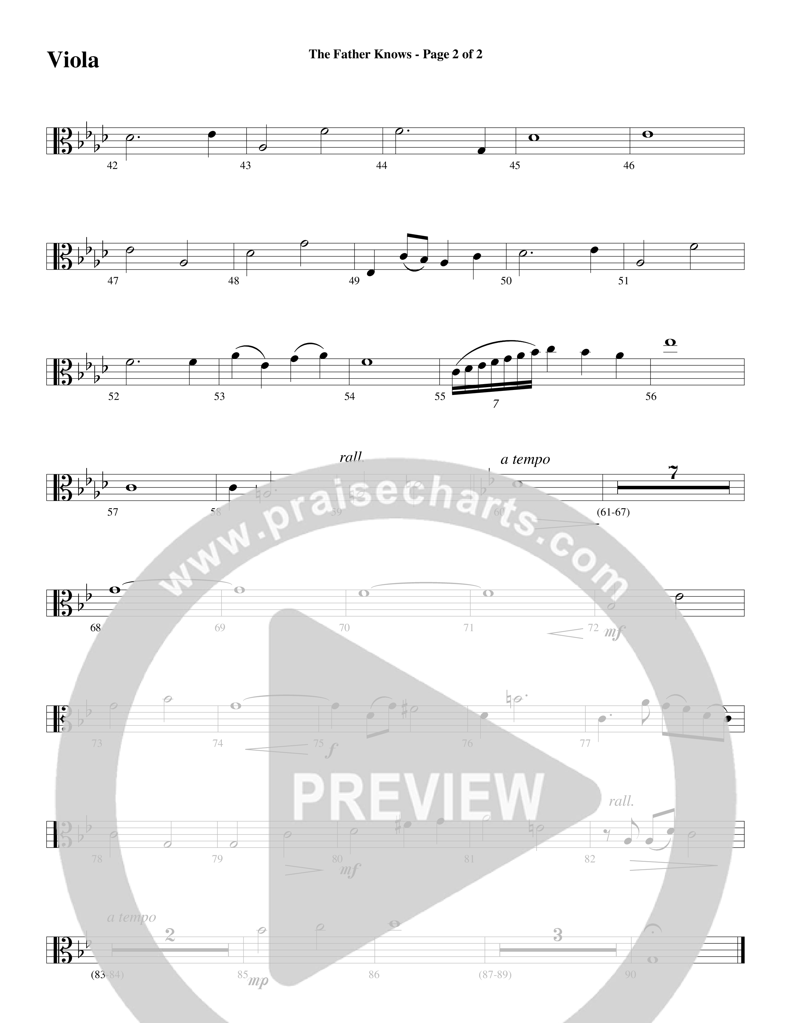 The Father Knows (Choral Anthem SATB) Viola (Word Music Choral / Arr. Marty Parks)