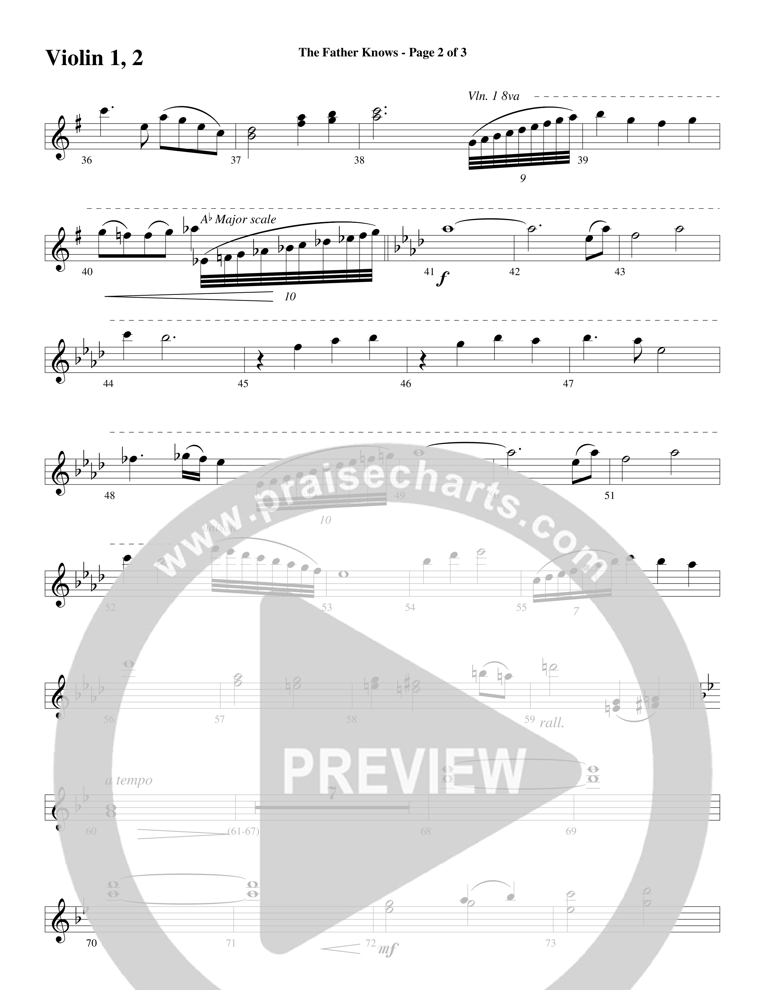 The Father Knows (Choral Anthem SATB) Violin 1/2 (Word Music Choral / Arr. Marty Parks)