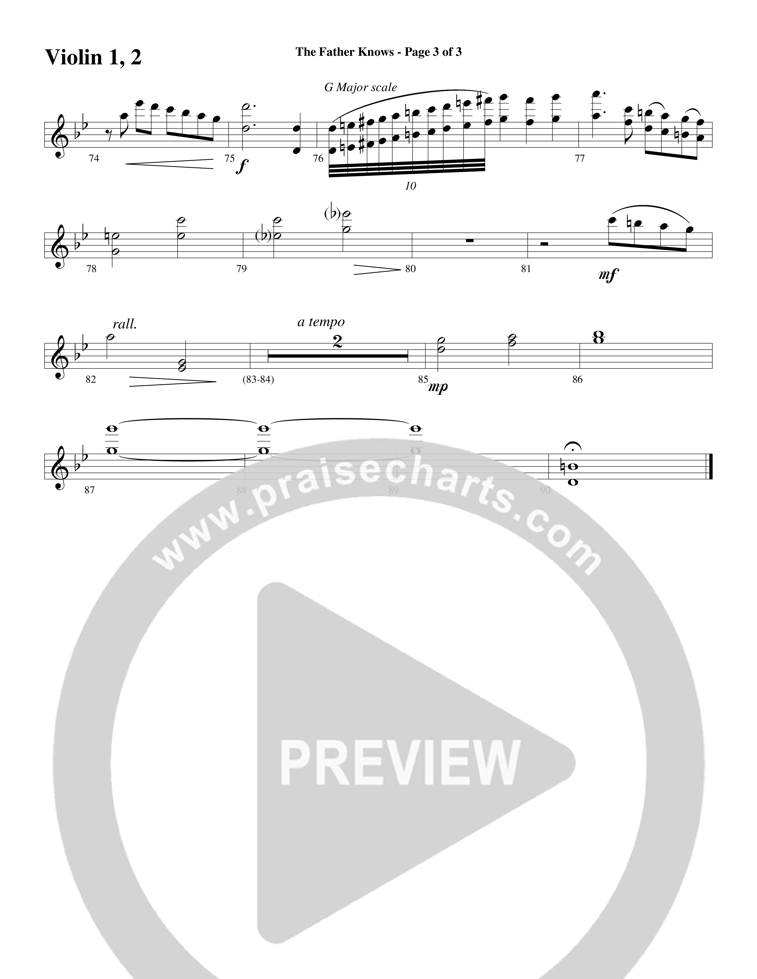 The Father Knows (Choral Anthem SATB) Violin 1/2 (Word Music Choral / Arr. Marty Parks)