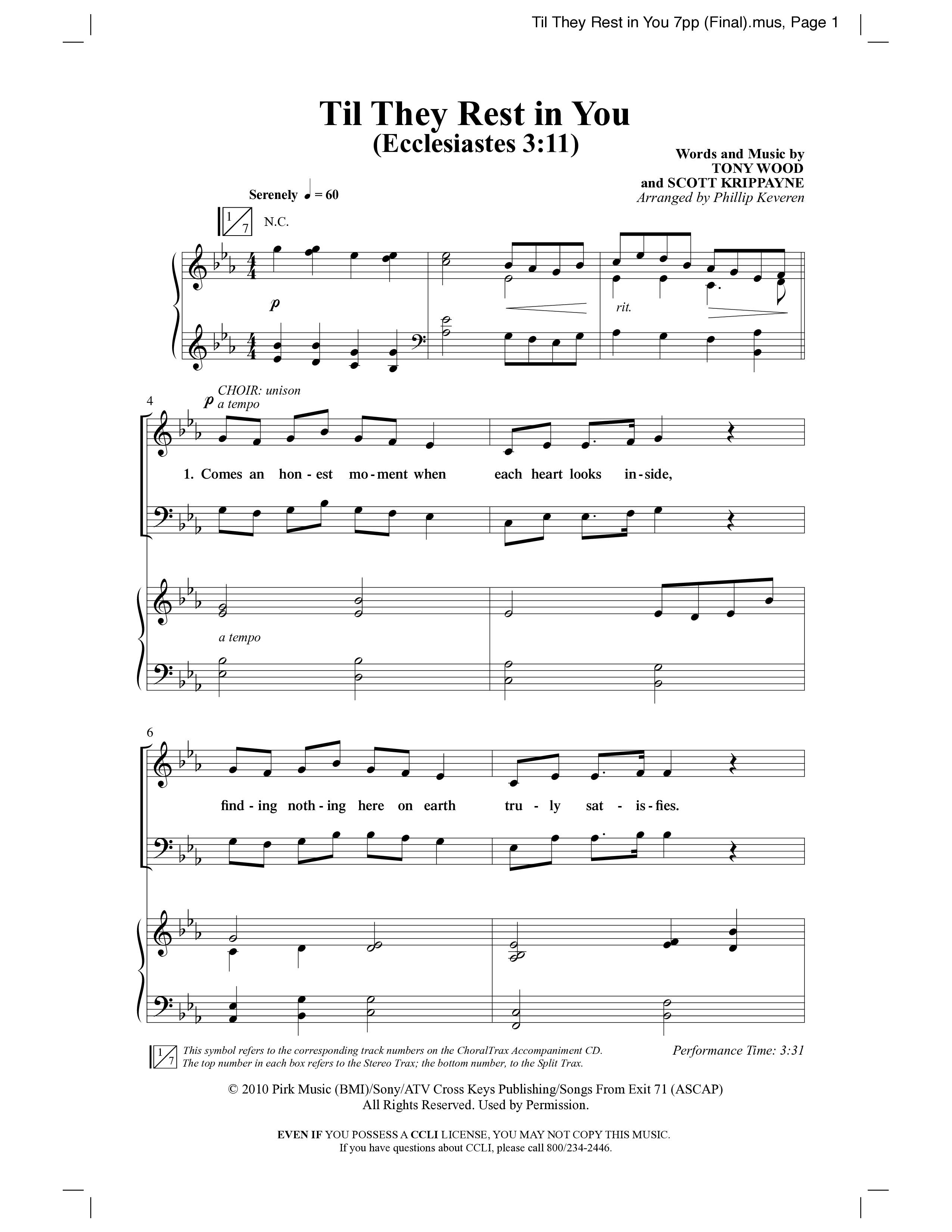 Til They Rest in You (Choral Anthem SATB) Anthem (SATB/Piano) (Word Music Choral / Arr. Phillip Keveren)