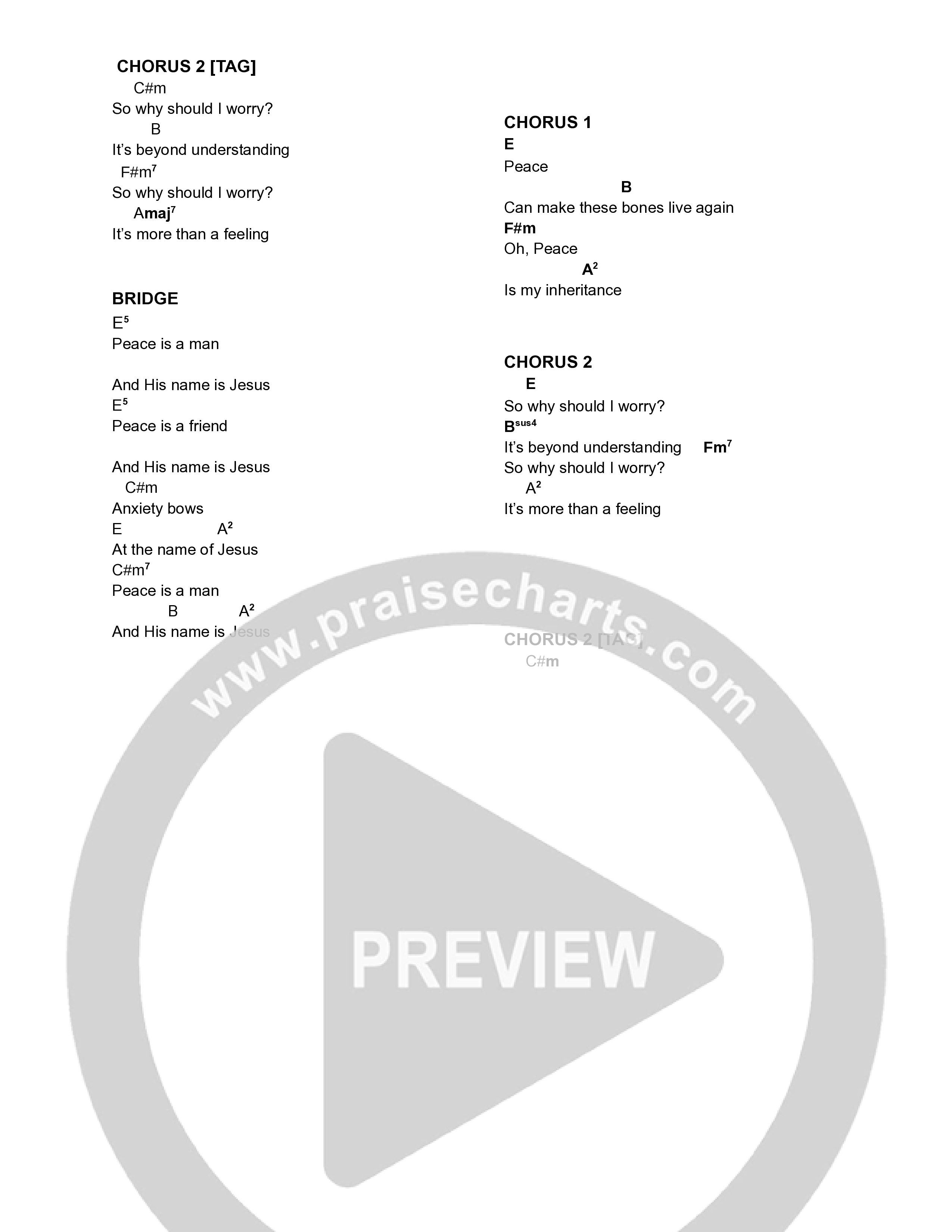 Peace (Why Should I Worry?) Chord Chart (Yamaree)