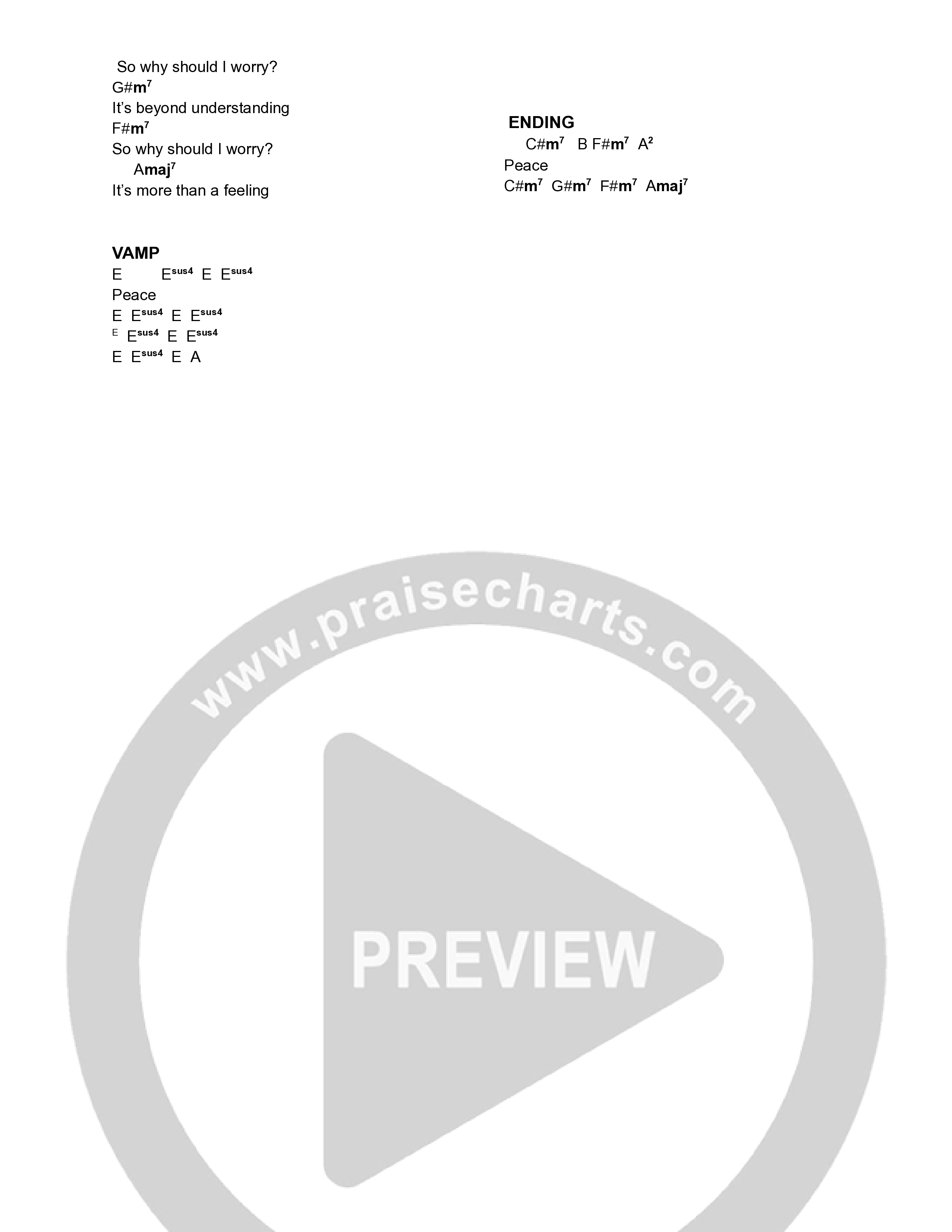 Peace (Why Should I Worry?) Chord Chart (Yamaree)