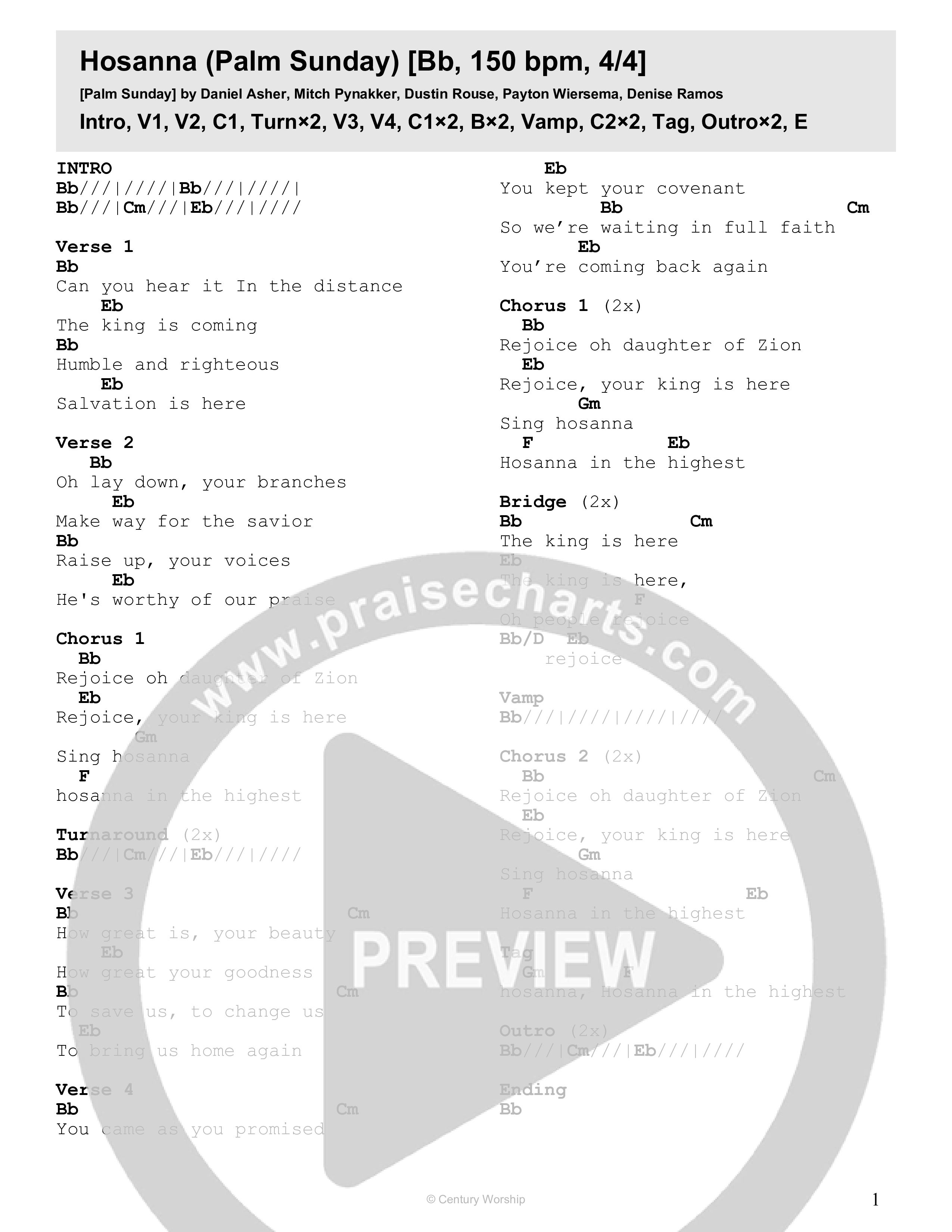 Hosanna (Palm Sunday) (Live) Chord Chart (Century Worship)