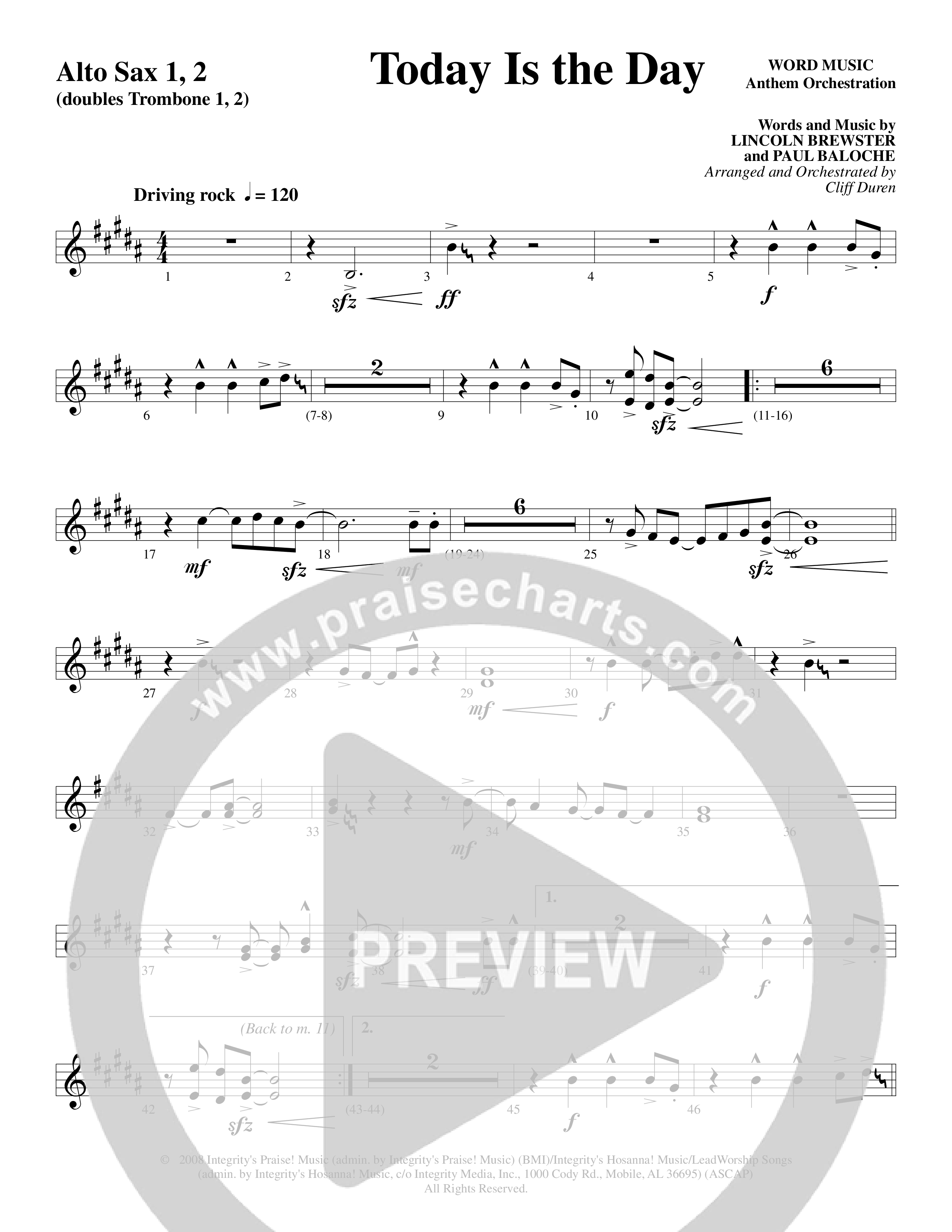 Today Is The Day (Choral Anthem SATB) Alto Sax (Word Music Choral / Arr. Cliff Duren)