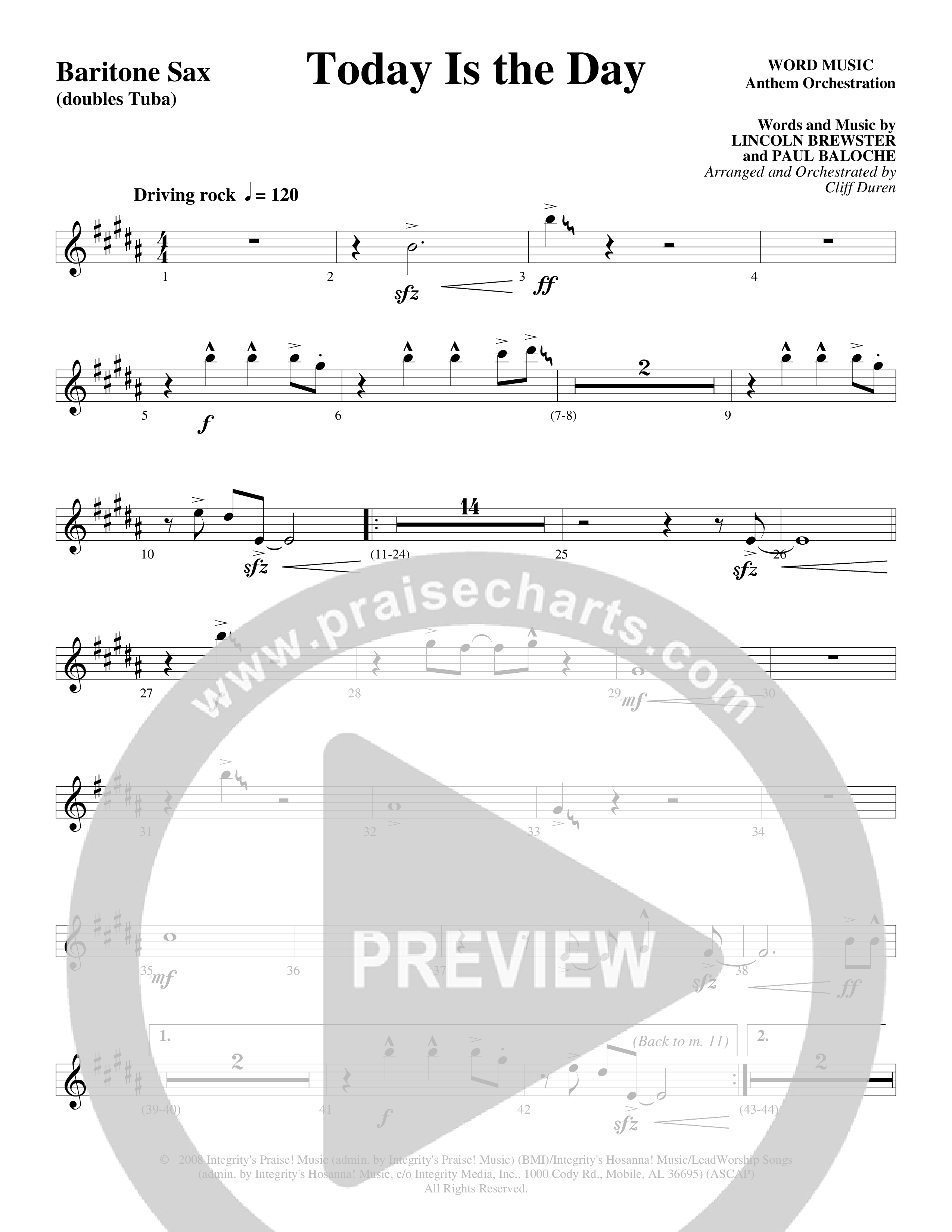 Today Is The Day (Choral Anthem SATB) Bari Sax (Word Music Choral / Arr. Cliff Duren)