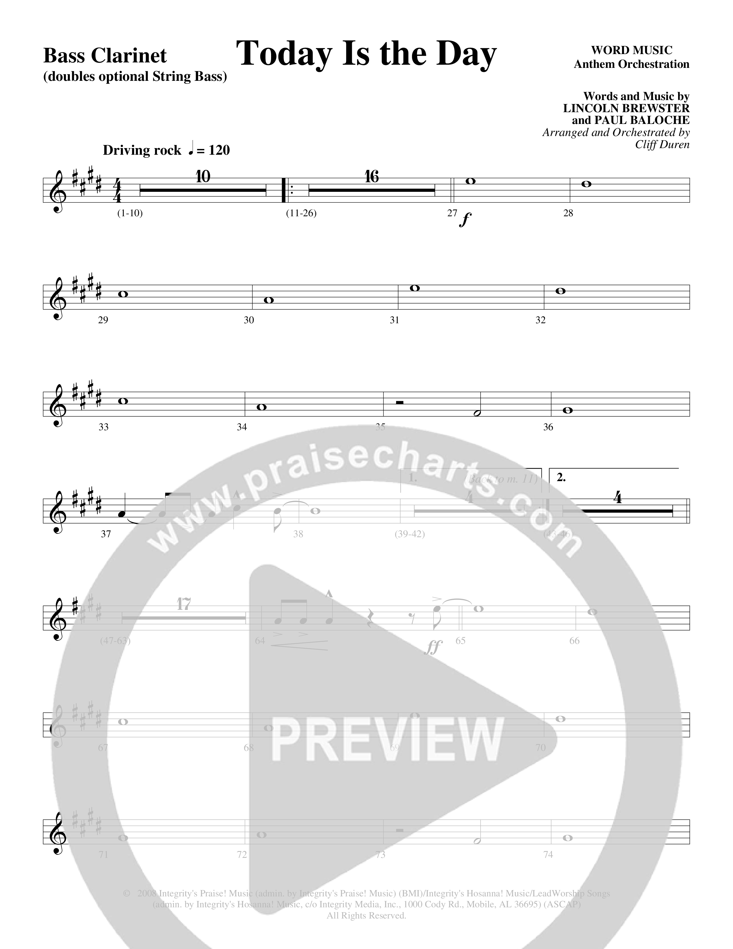 Today Is The Day (Choral Anthem SATB) Bass Clarinet (Word Music Choral / Arr. Cliff Duren)
