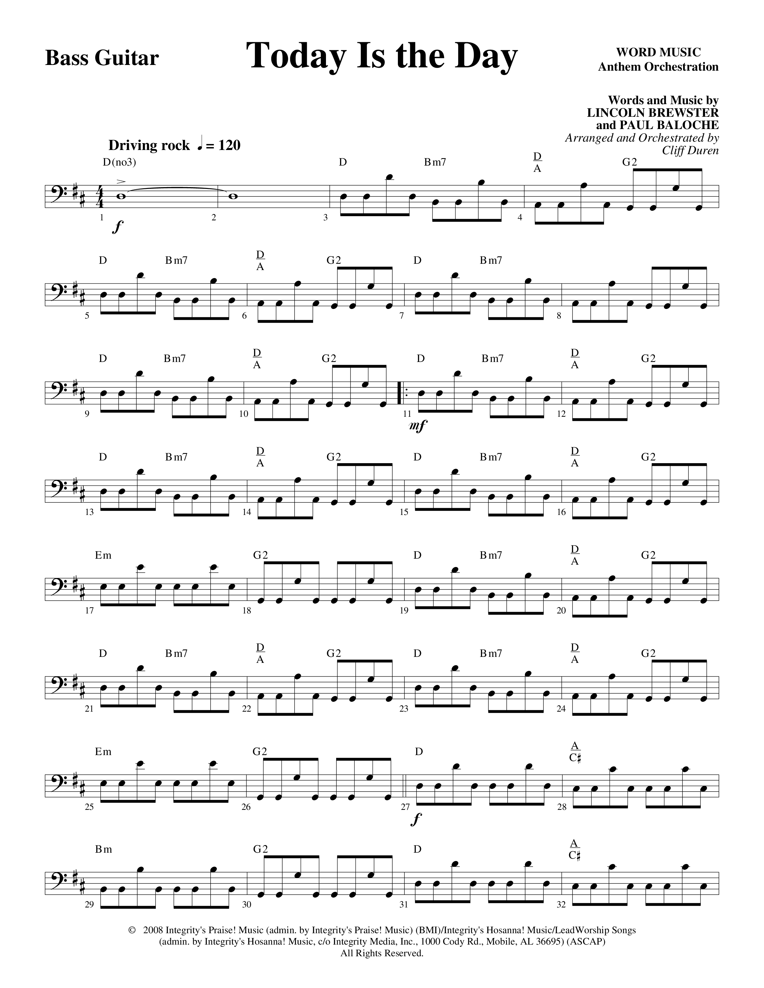 Today Is The Day (Choral Anthem SATB) Bass Guitar (Word Music Choral / Arr. Cliff Duren)