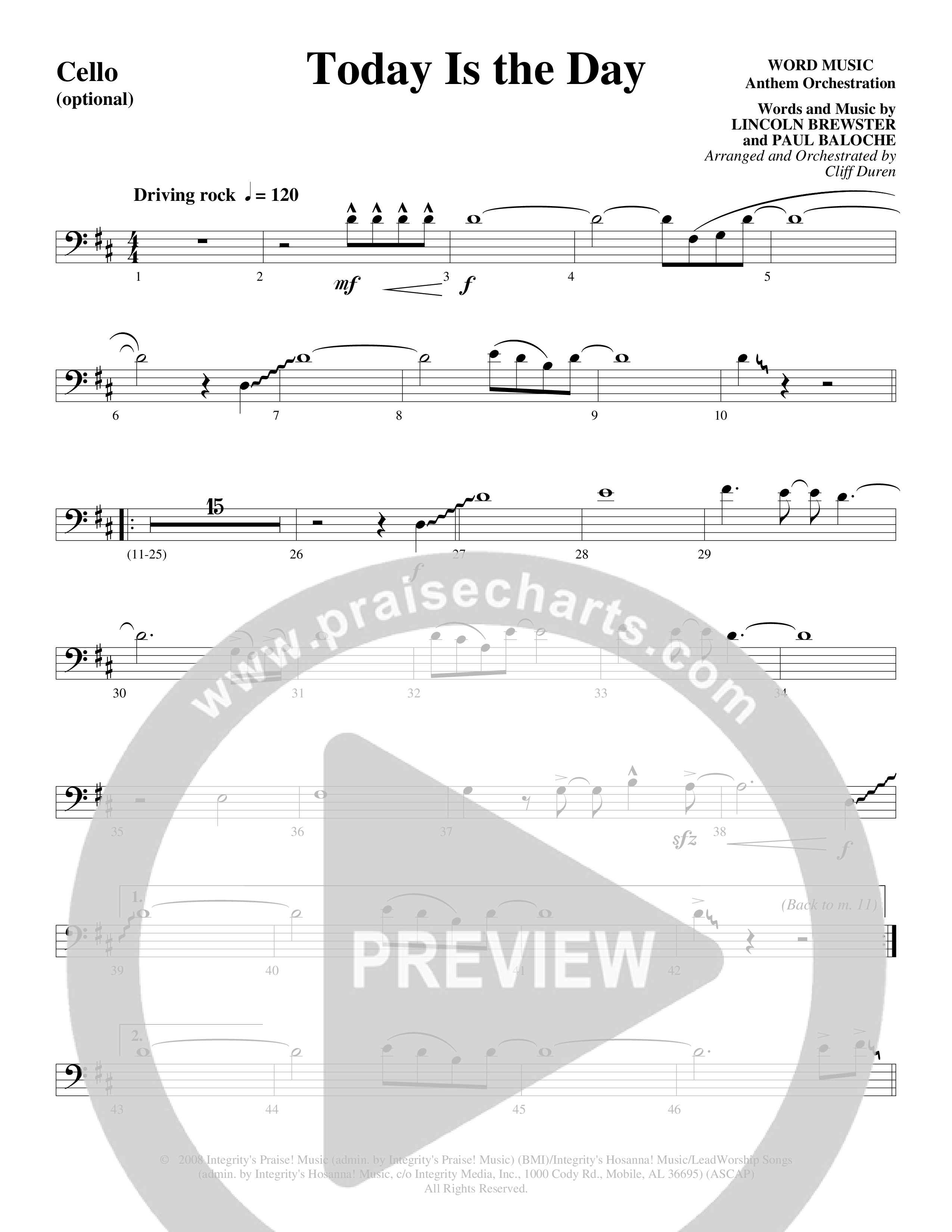 Today Is The Day (Choral Anthem SATB) Cello (Word Music Choral / Arr. Cliff Duren)