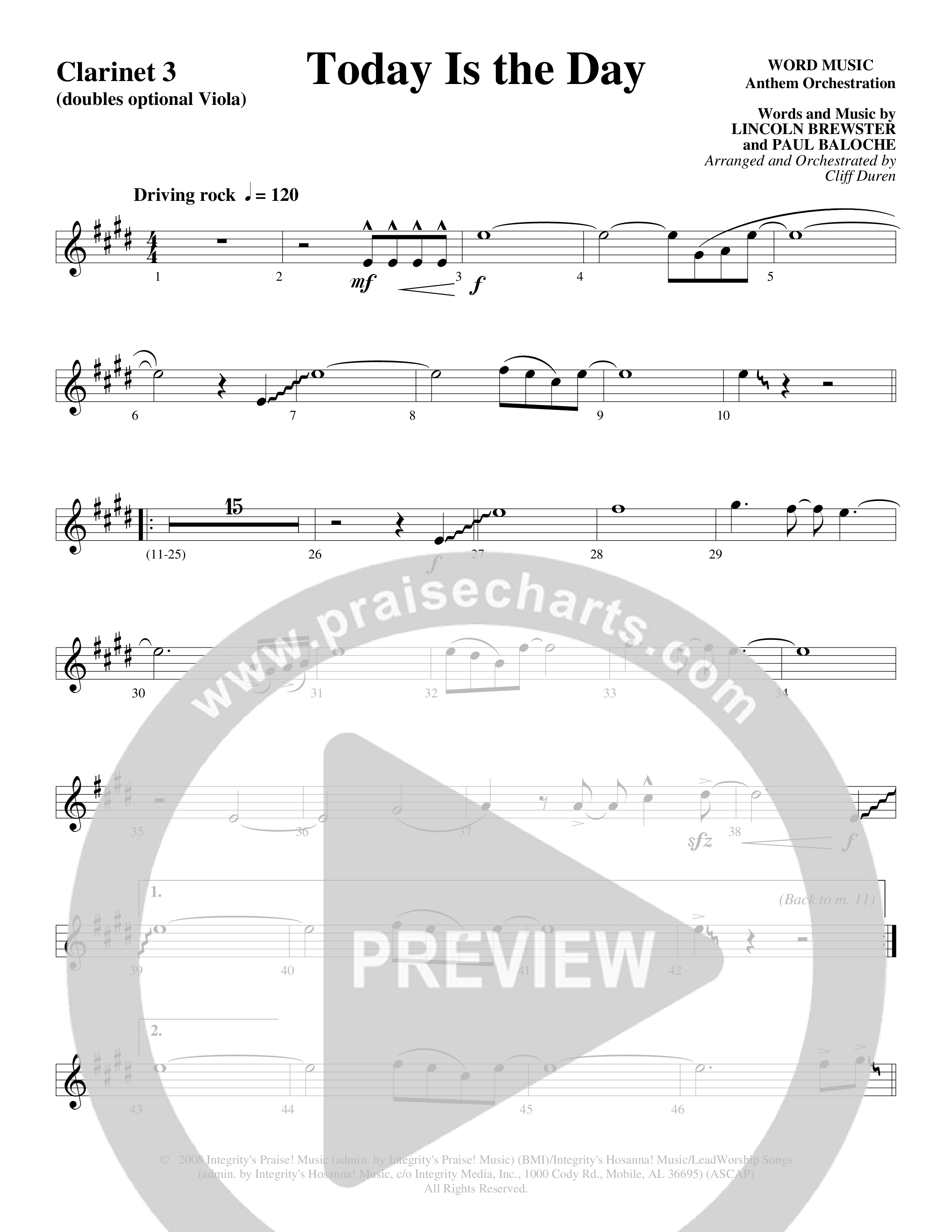 Today Is The Day (Choral Anthem SATB) Clarinet (Word Music Choral / Arr. Cliff Duren)