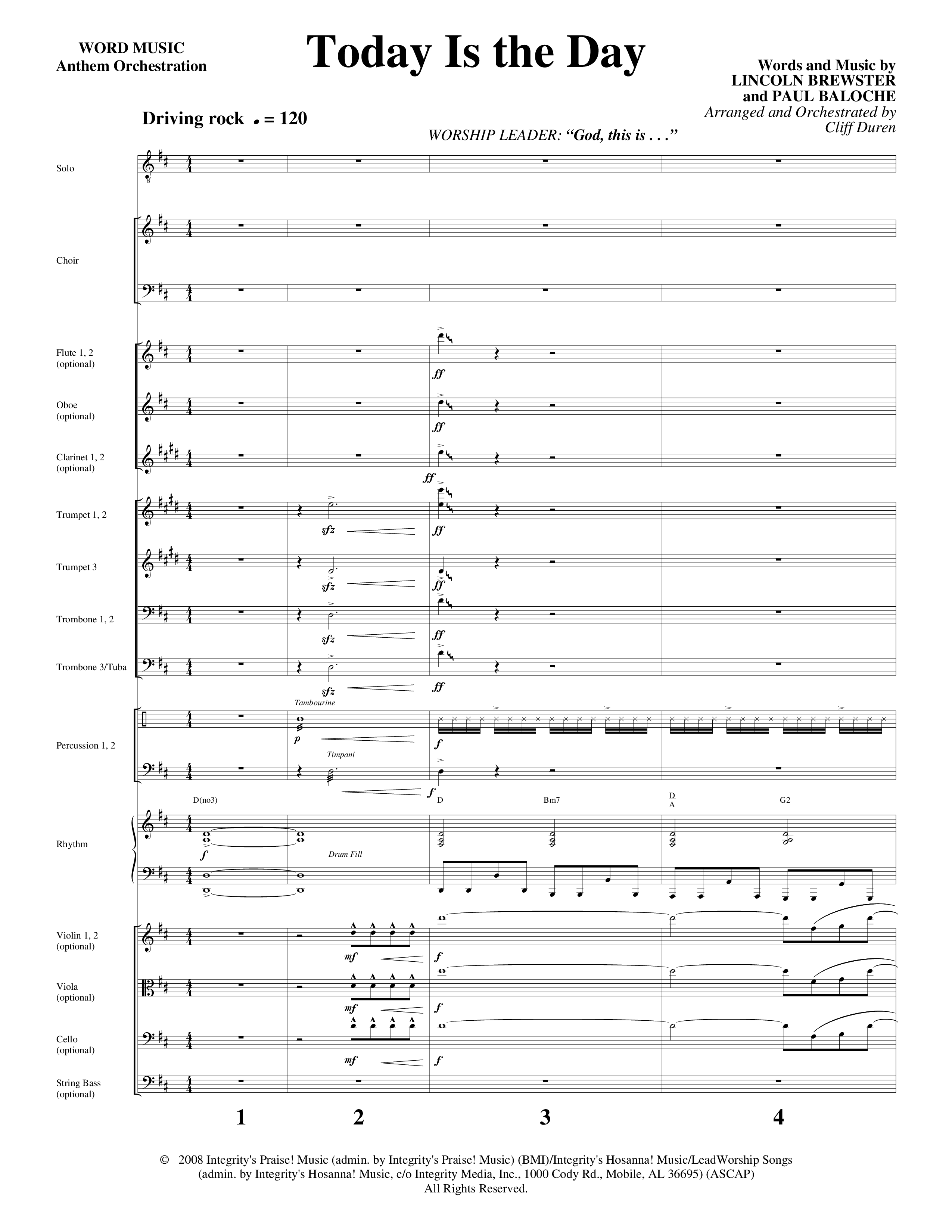 Today Is The Day (Choral Anthem SATB) Orchestration (Word Music Choral / Arr. Cliff Duren)