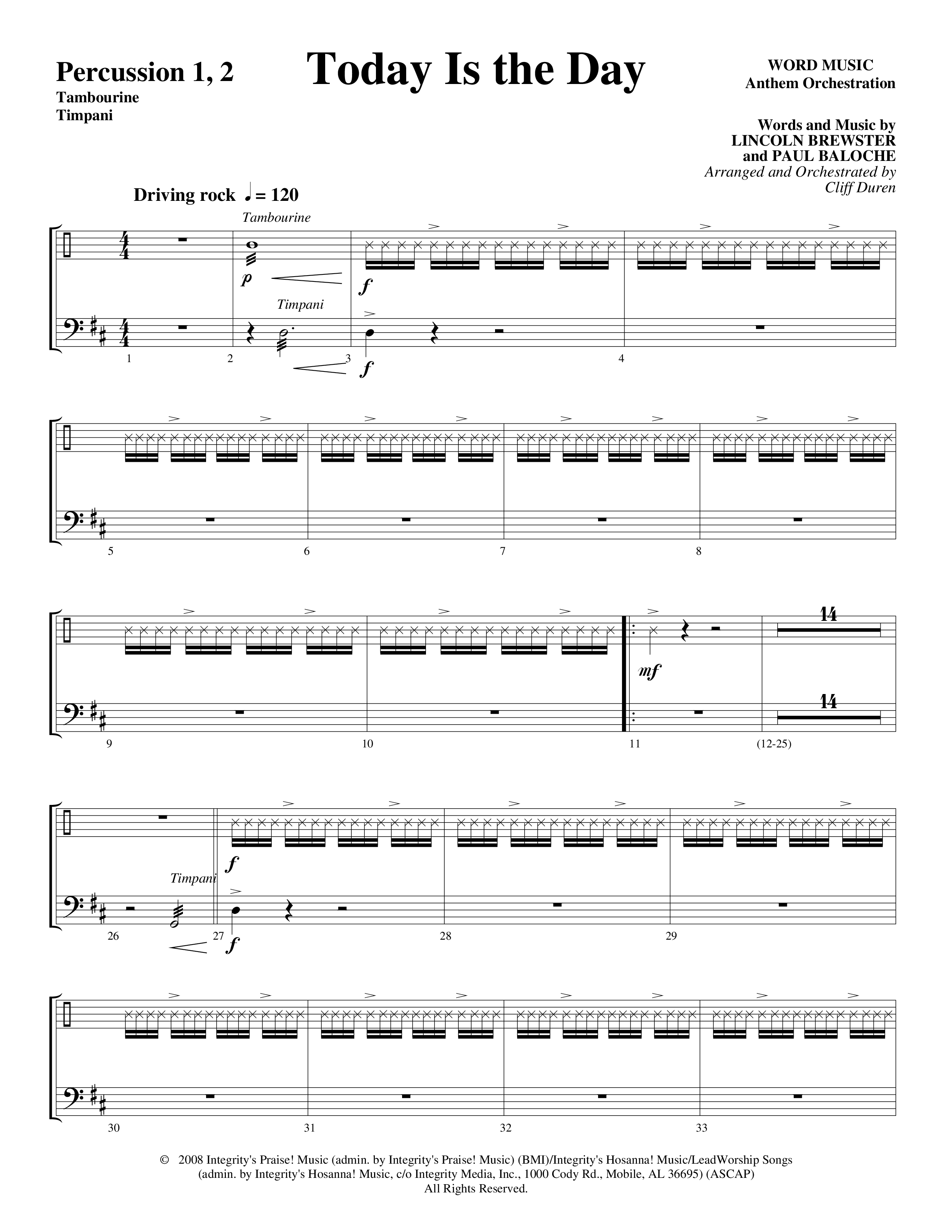 Today Is The Day (Choral Anthem SATB) Percussion 1/2 (Word Music Choral / Arr. Cliff Duren)