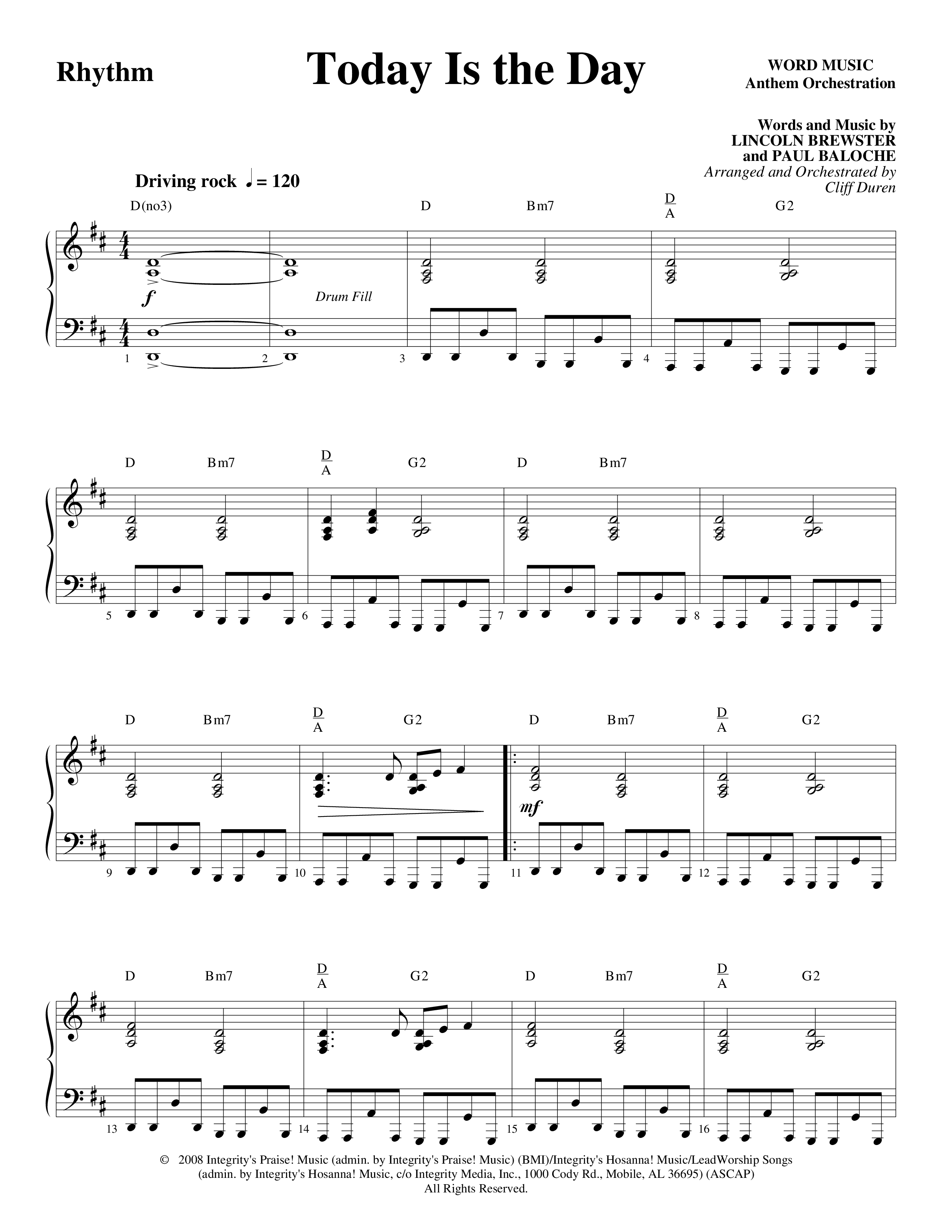 Today Is The Day (Choral Anthem SATB) Rhythm Chart (Word Music Choral / Arr. Cliff Duren)