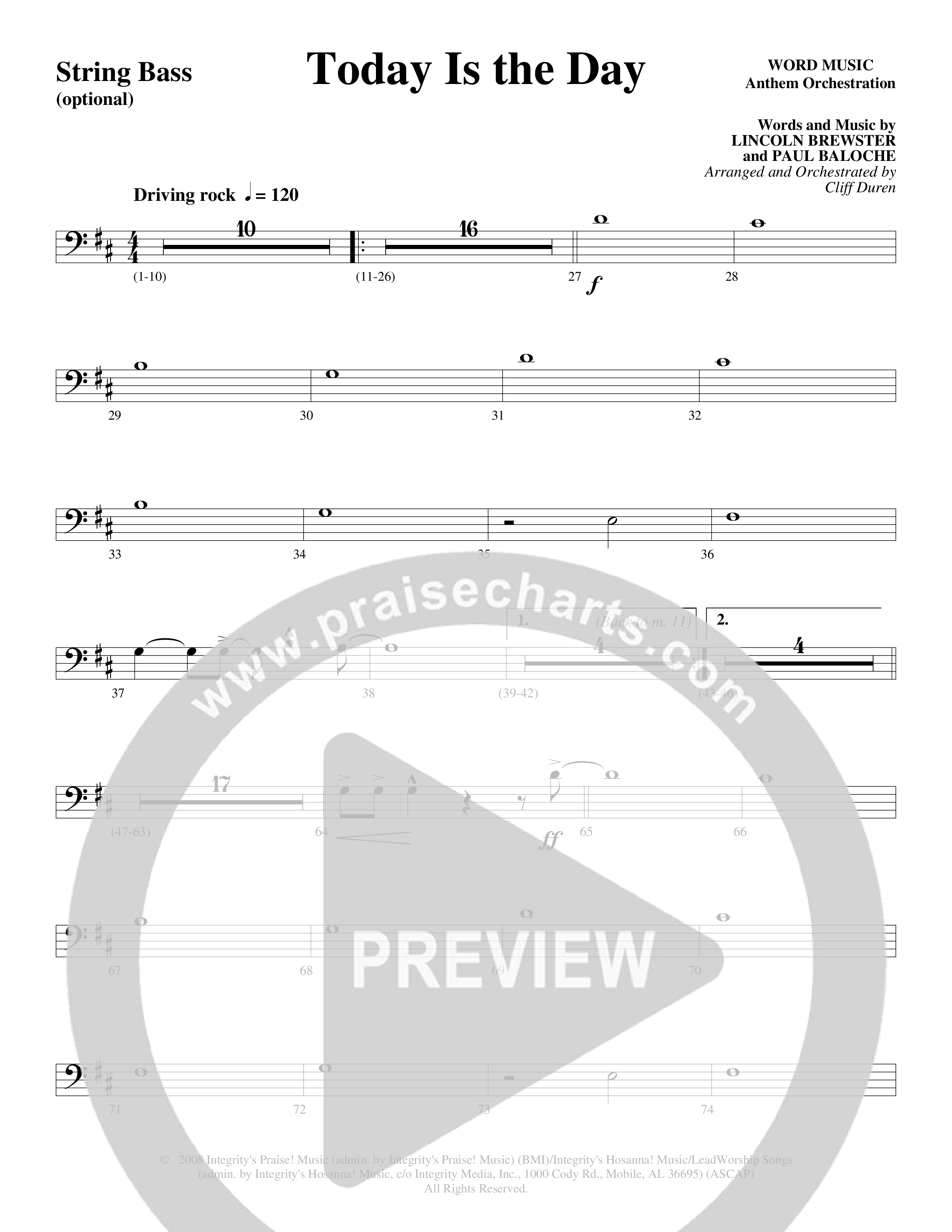 Today Is The Day (Choral Anthem SATB) String Bass (Word Music Choral / Arr. Cliff Duren)