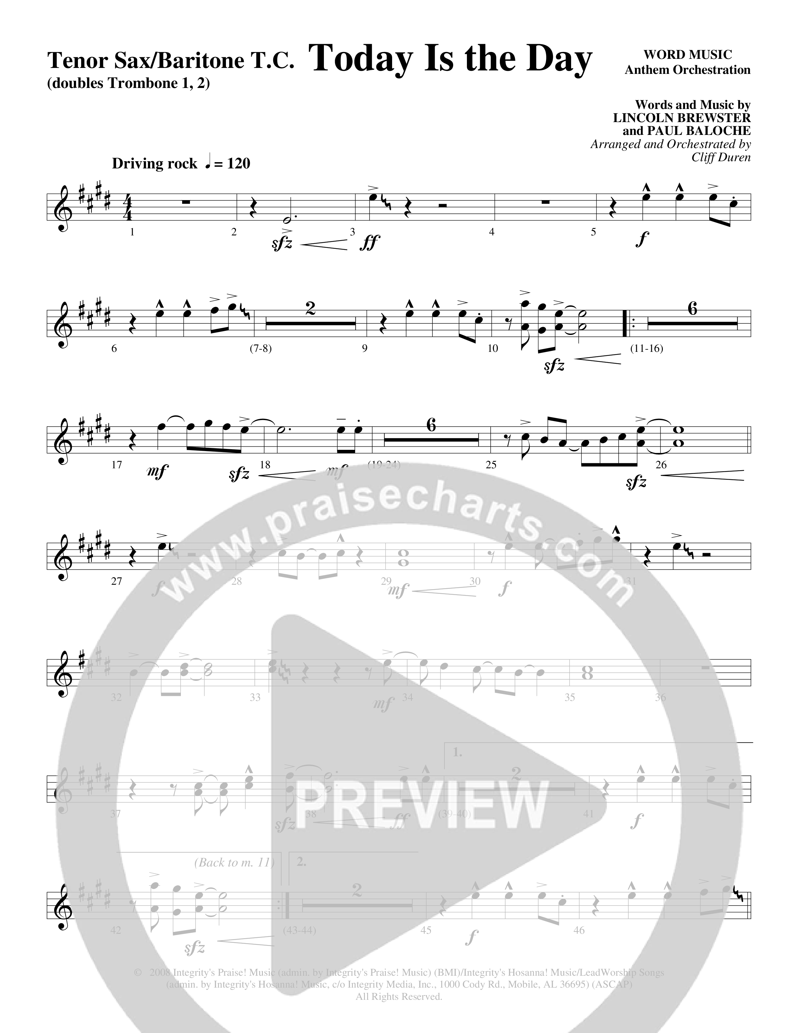 Today Is The Day (Choral Anthem SATB) Tenor Sax/Baritone T.C. (Word Music Choral / Arr. Cliff Duren)