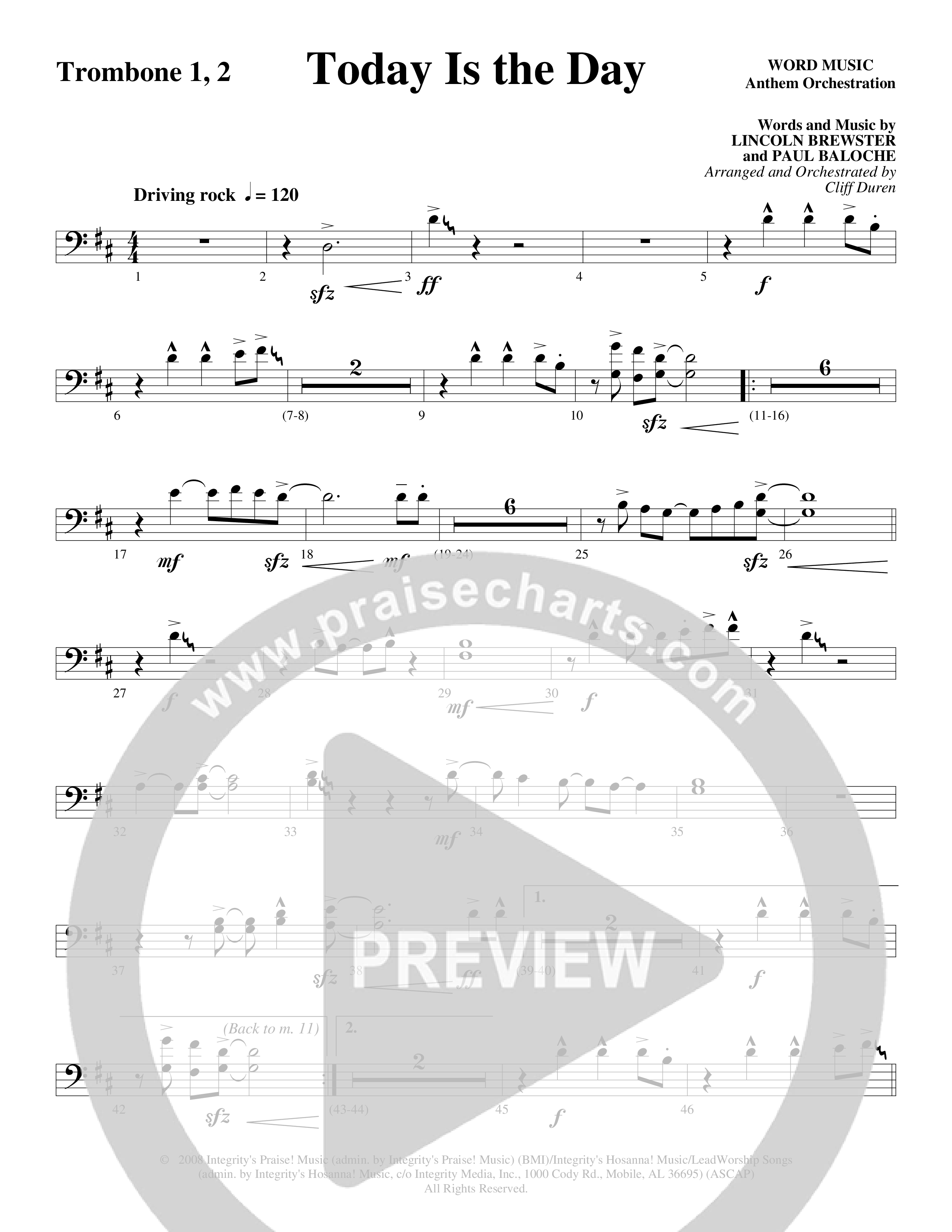 Today Is The Day (Choral Anthem SATB) Trombone 1/2 (Word Music Choral / Arr. Cliff Duren)