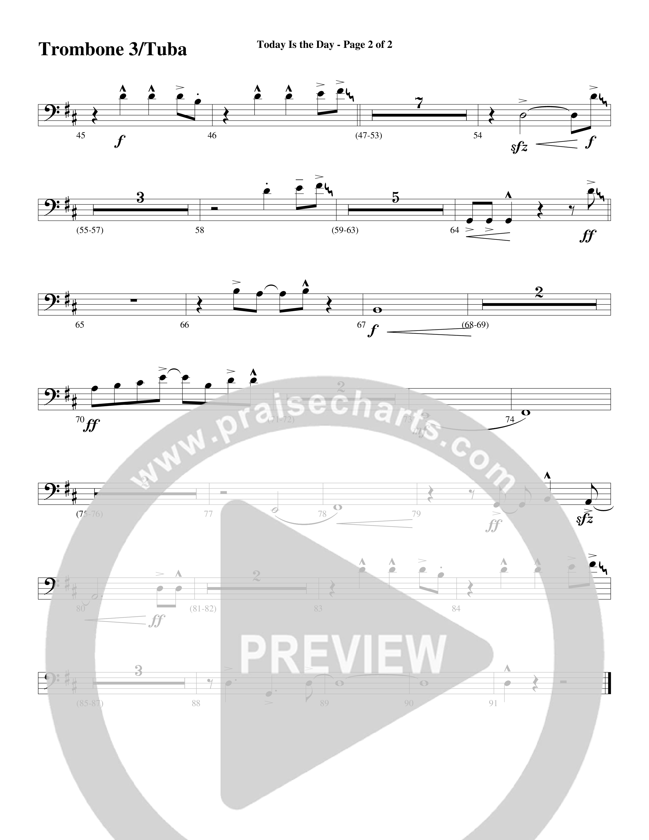 Today Is The Day (Choral Anthem SATB) Trombone 3/Tuba (Word Music Choral / Arr. Cliff Duren)