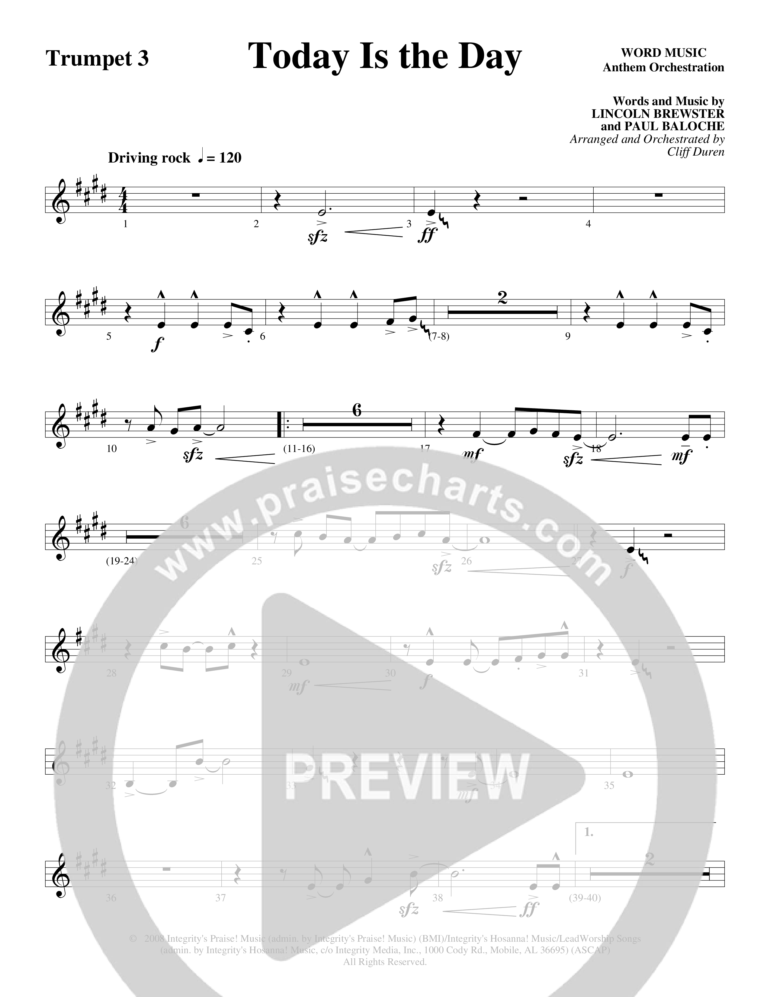 Today Is The Day (Choral Anthem SATB) Trumpet (Word Music Choral / Arr. Cliff Duren)