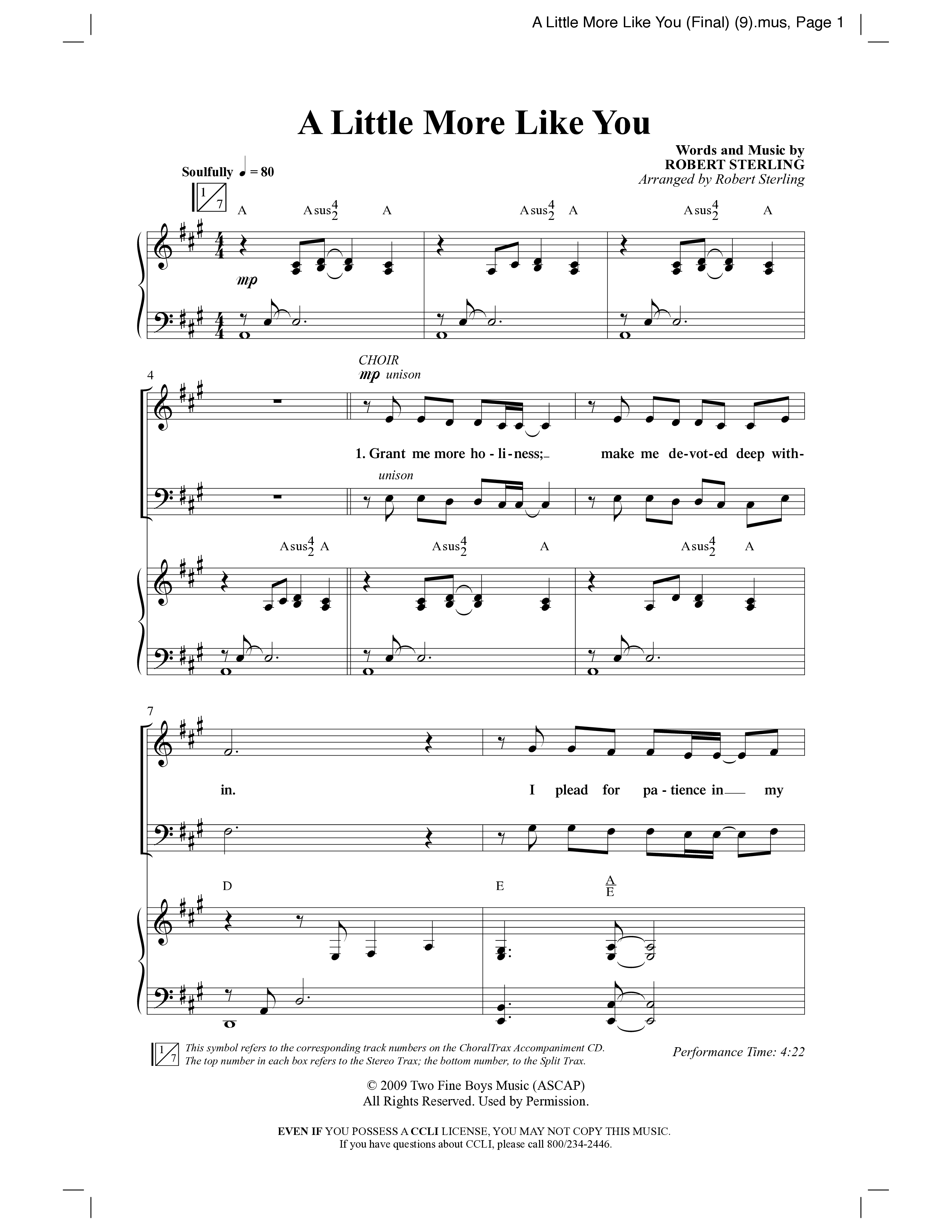 A Little More Like You (Choral Anthem SATB) Anthem (SATB/Piano) (Word Music Choral / Arr. Robert Sterling)