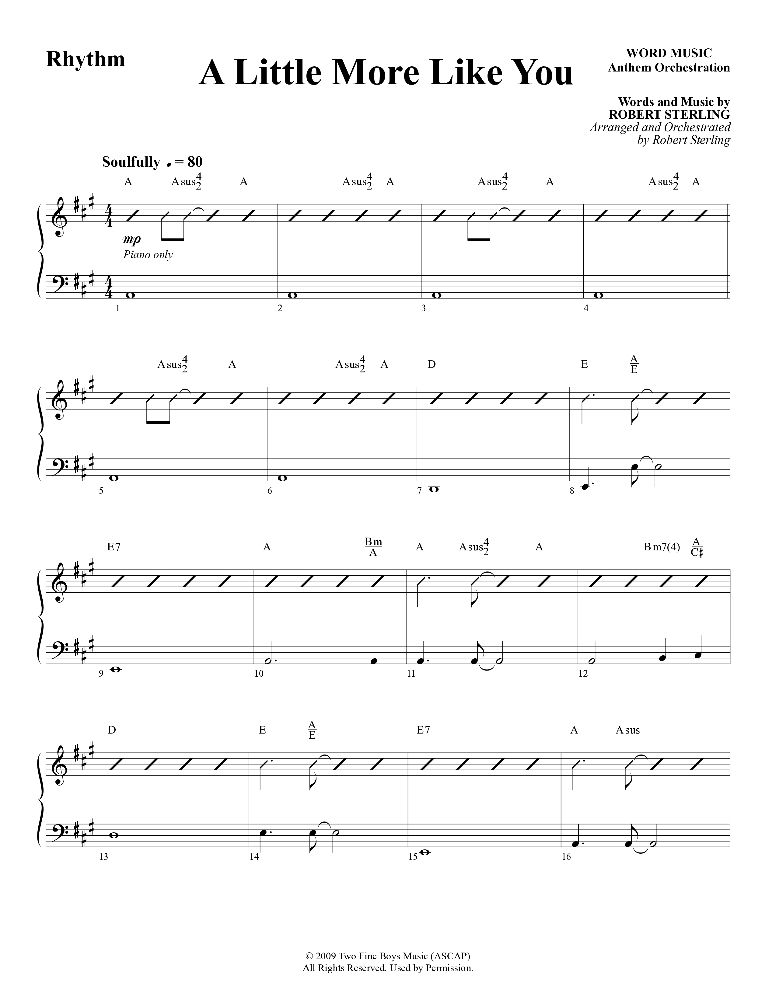 A Little More Like You (Choral Anthem SATB) Rhythm Chart (Word Music Choral / Arr. Robert Sterling)