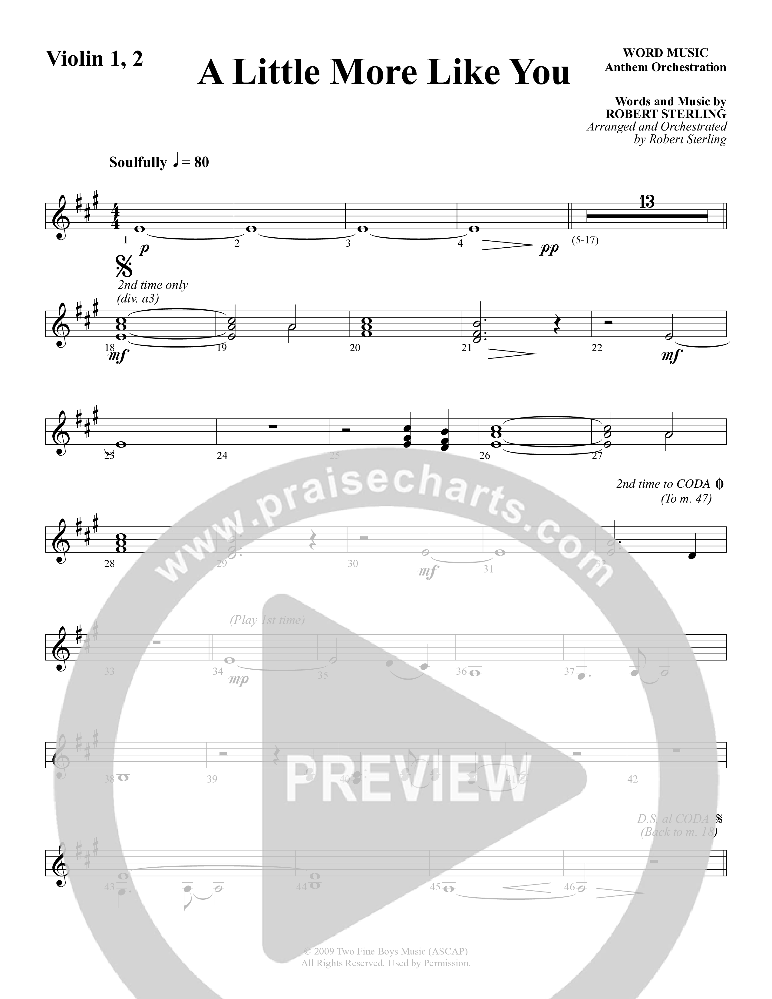 A Little More Like You (Choral Anthem SATB) Violin 1/2 (Word Music Choral / Arr. Robert Sterling)