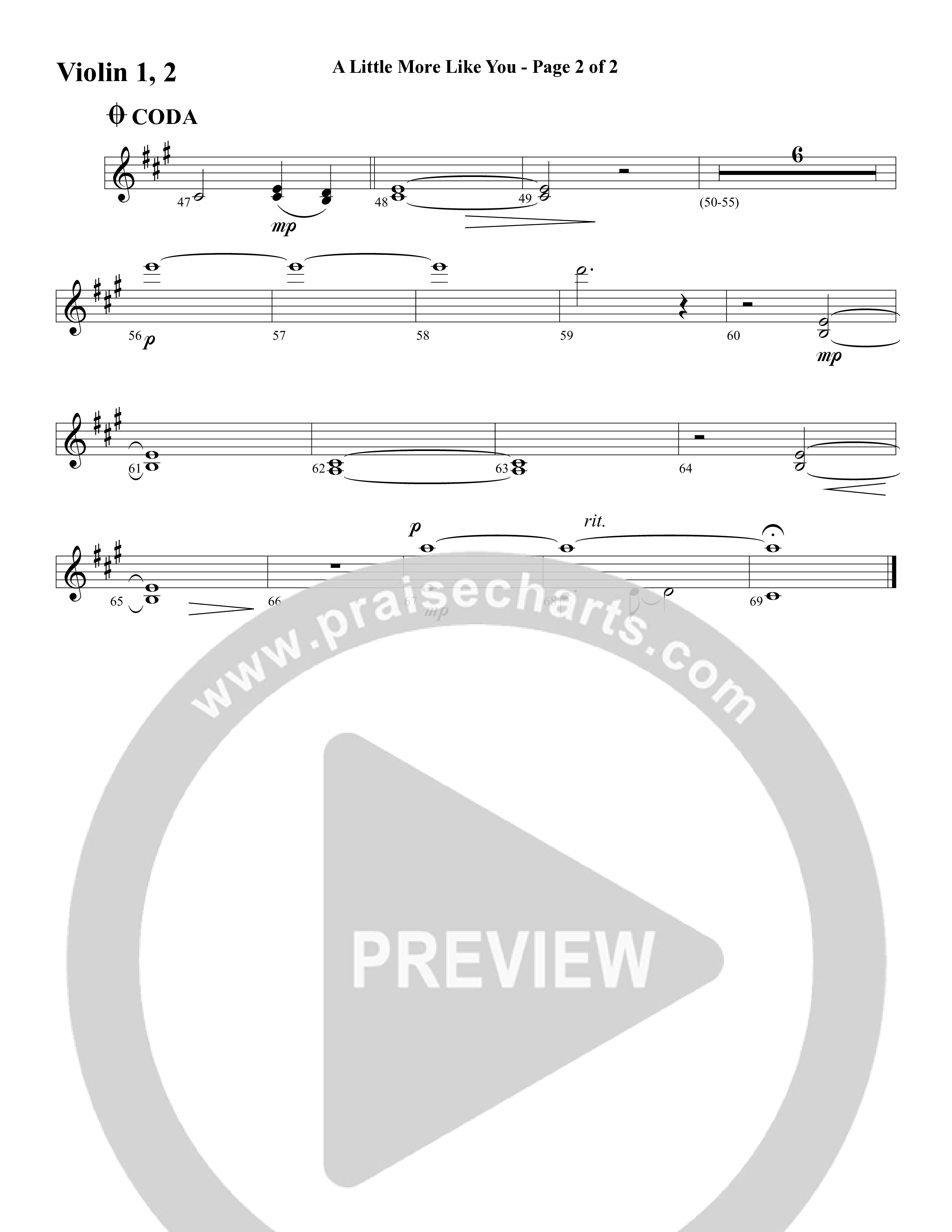 A Little More Like You (Choral Anthem SATB) Violin 1/2 (Word Music Choral / Arr. Robert Sterling)