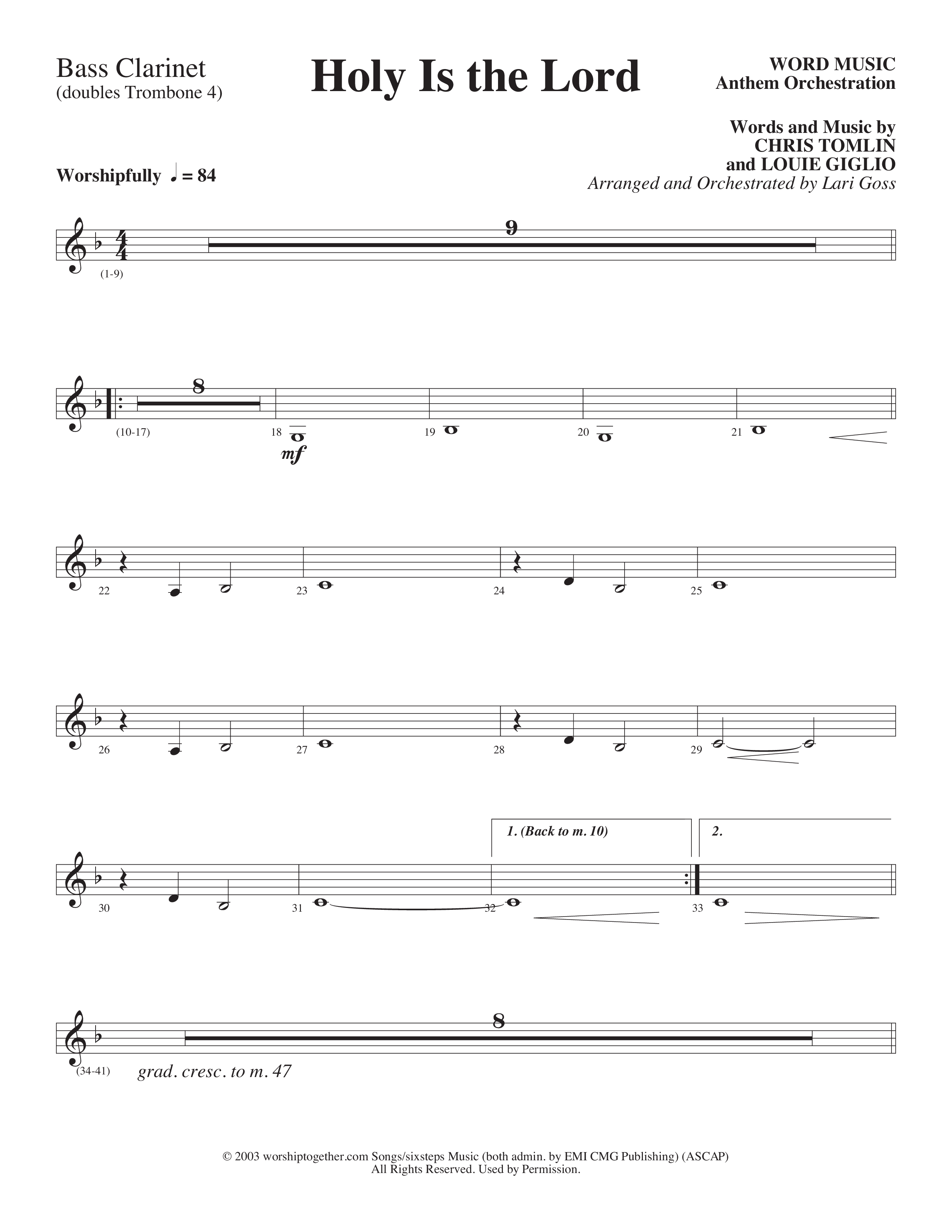 Holy Is The Lord (Choral Anthem SATB) Bass Clarinet (Word Music Choral / Arr. Lari Goss)