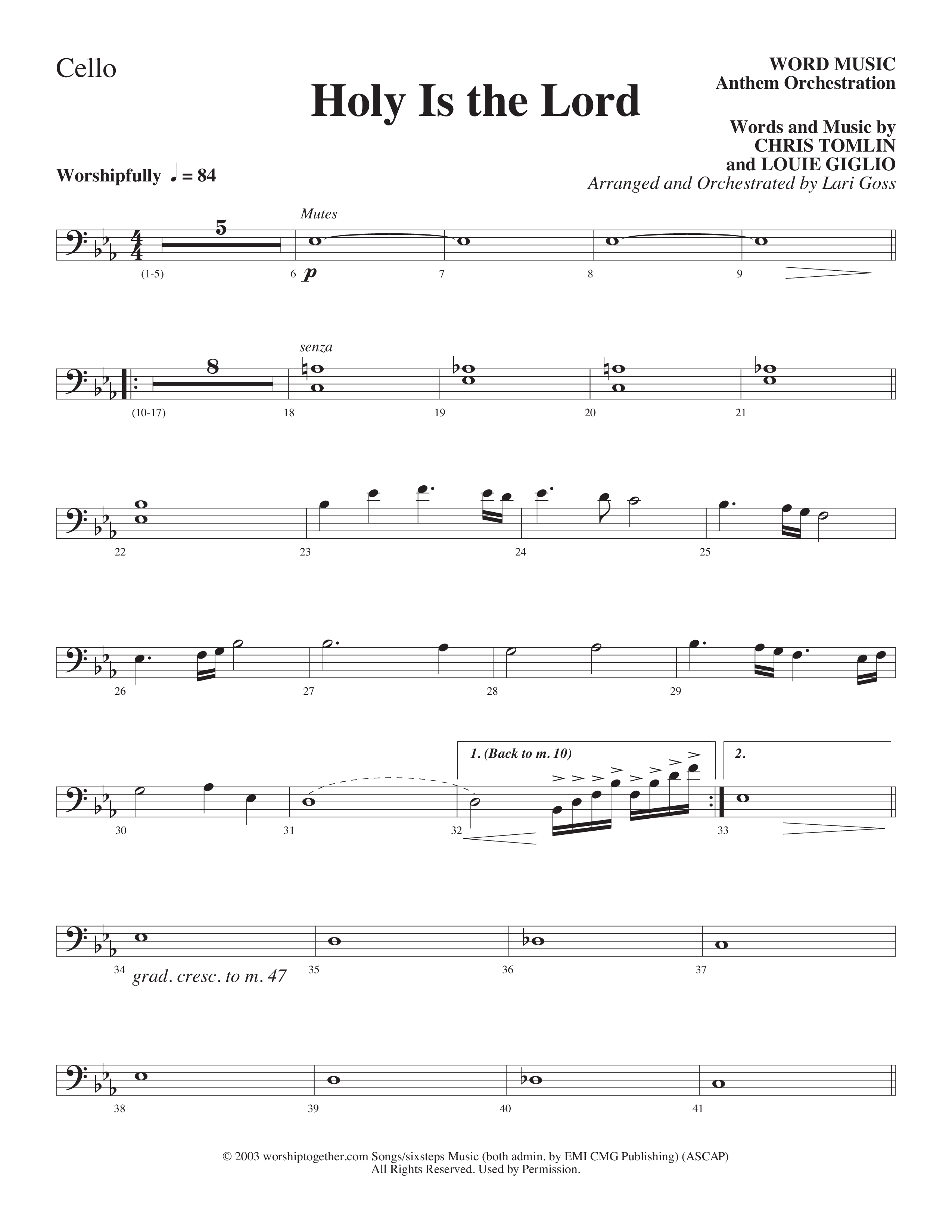 Holy Is The Lord (Choral Anthem SATB) Cello (Word Music Choral / Arr. Lari Goss)