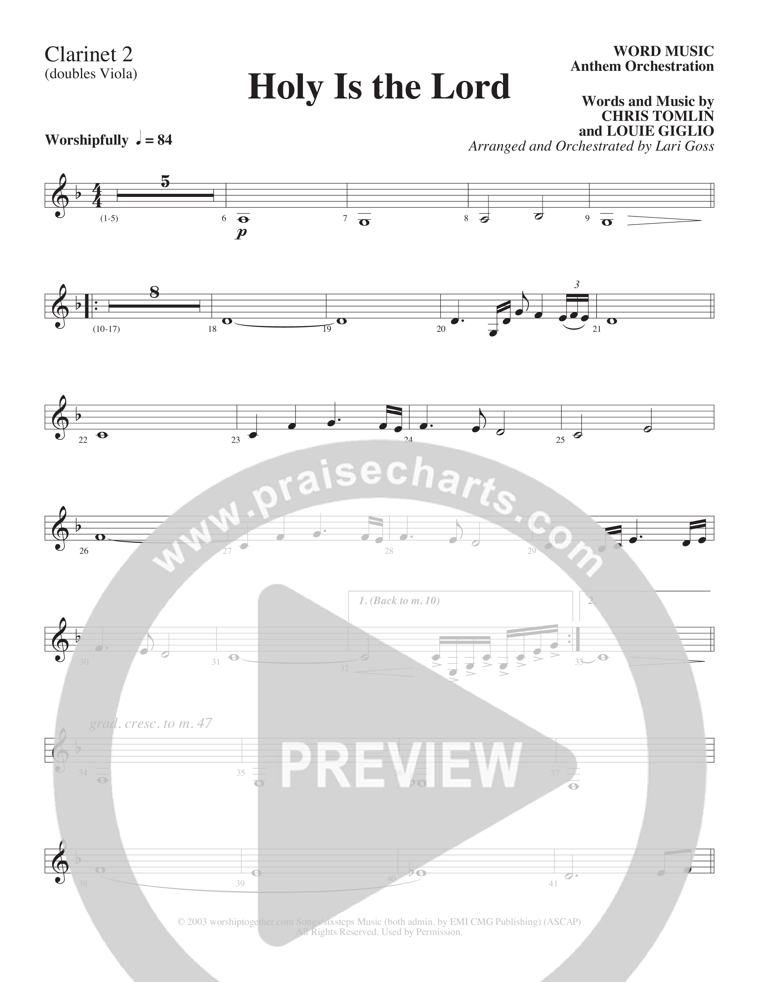 Holy Is The Lord (Choral Anthem SATB) Clarinet (Word Music Choral / Arr. Lari Goss)