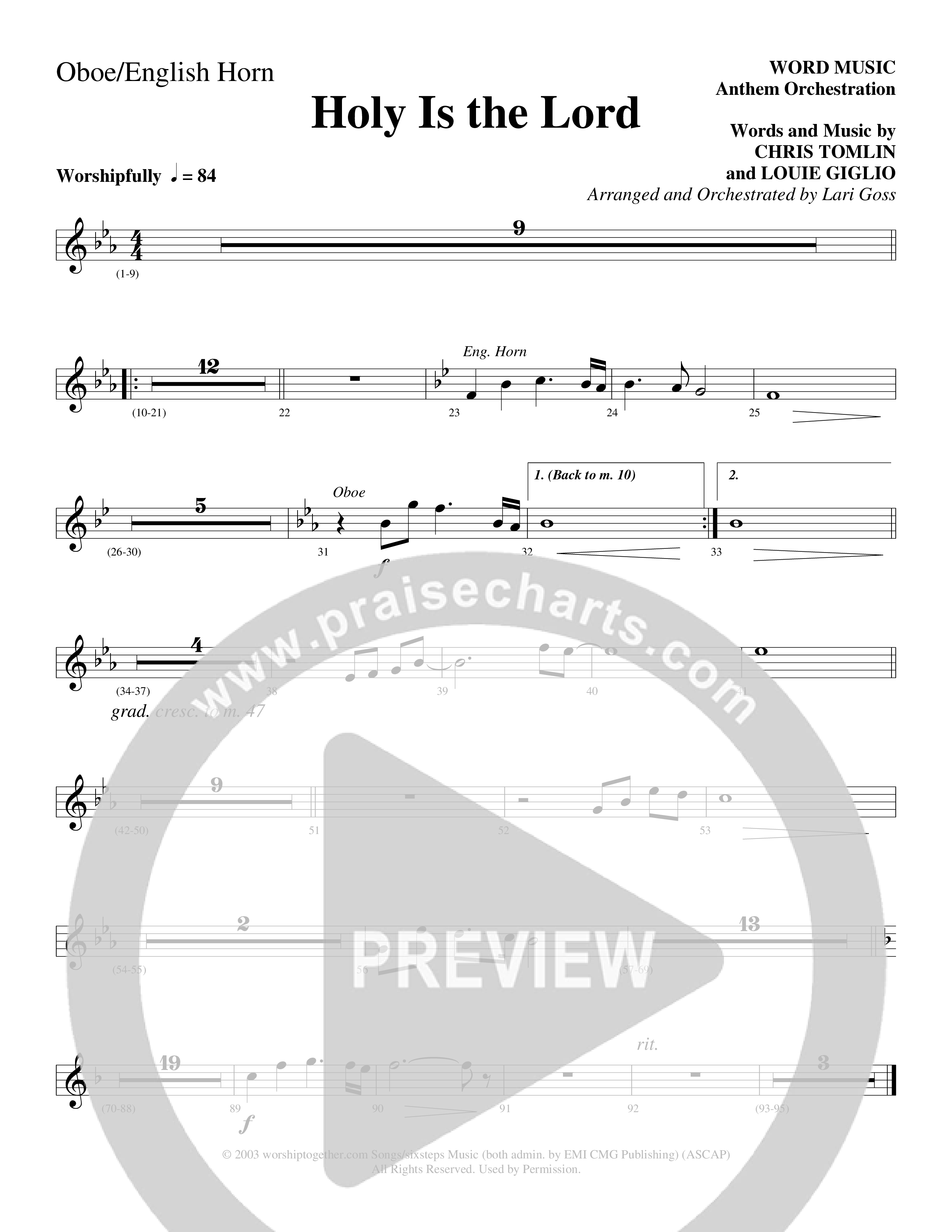 Holy Is The Lord (Choral Anthem SATB) Oboe (Word Music Choral / Arr. Lari Goss)