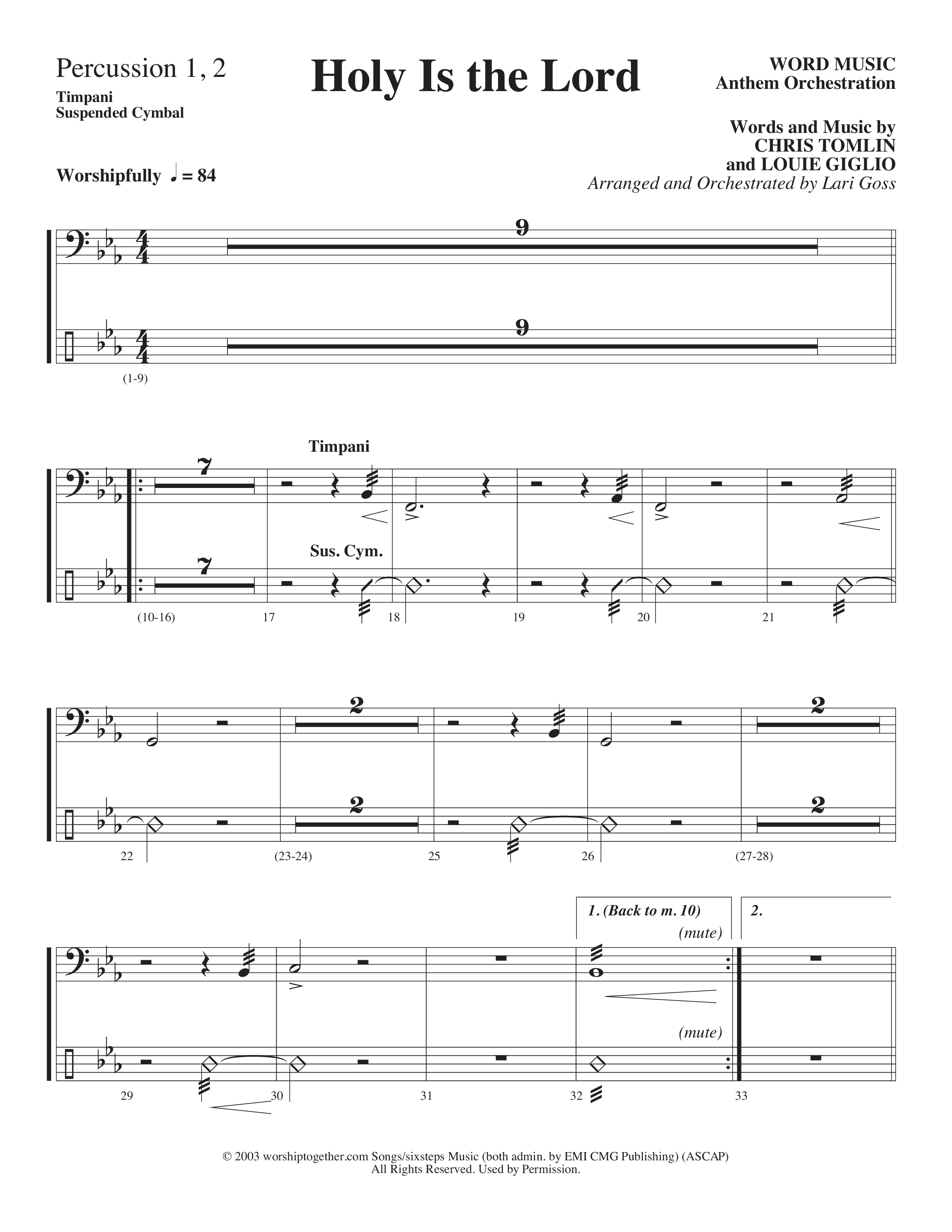 Holy Is The Lord (Choral Anthem SATB) Percussion (Word Music Choral / Arr. Lari Goss)