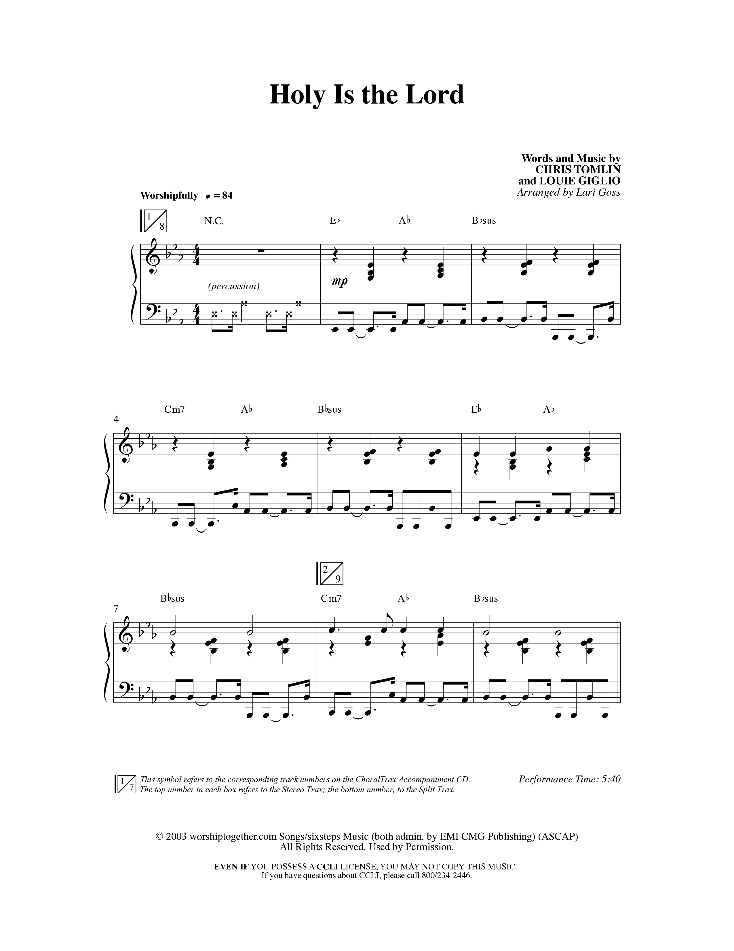 Holy Is The Lord (Choral Anthem SATB) Anthem (SATB/Piano) (Word Music Choral / Arr. Lari Goss)