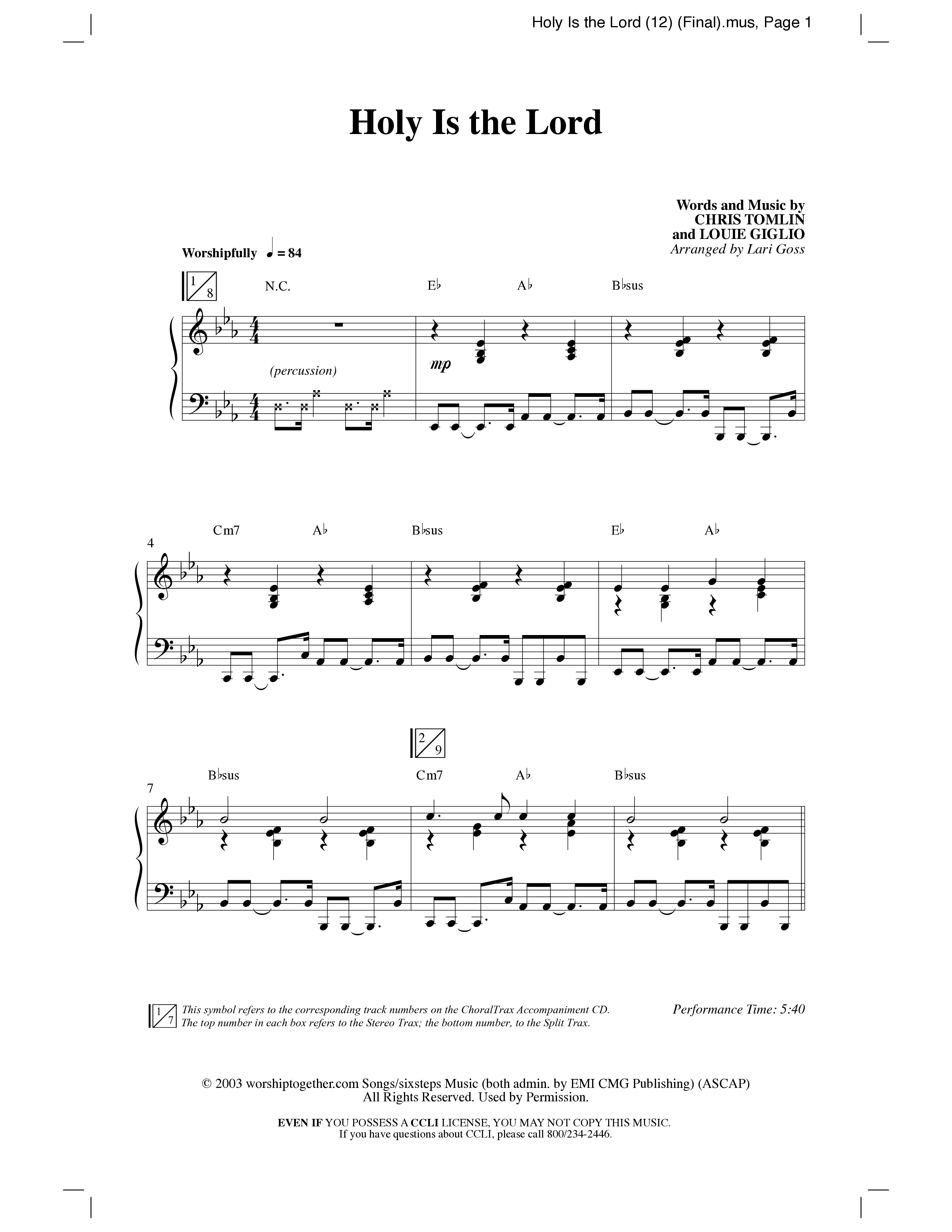 Holy Is The Lord (Choral Anthem SATB) Anthem (SATB/Piano) (Word Music Choral / Arr. Lari Goss)