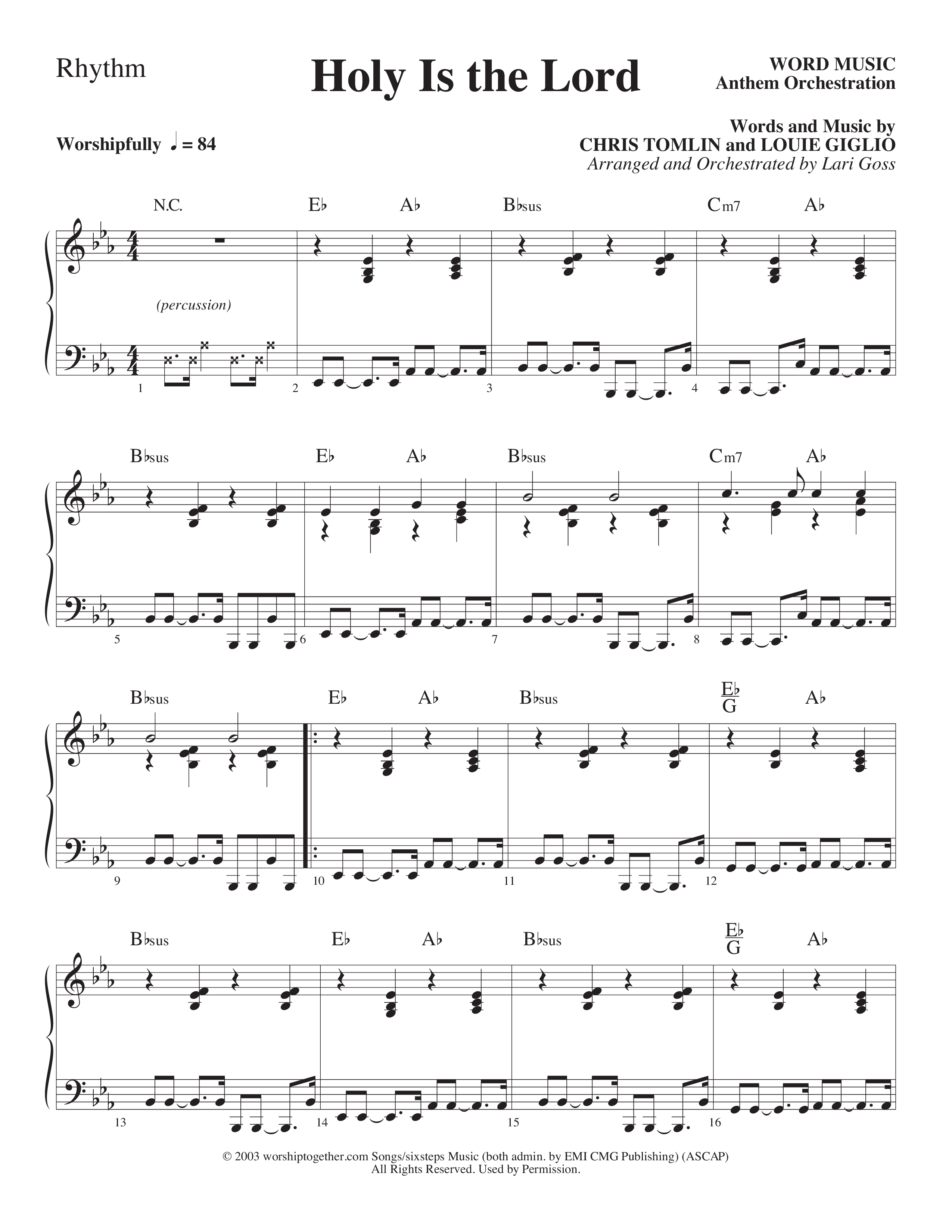 Holy Is The Lord (Choral Anthem SATB) Rhythm Chart (Word Music Choral / Arr. Lari Goss)