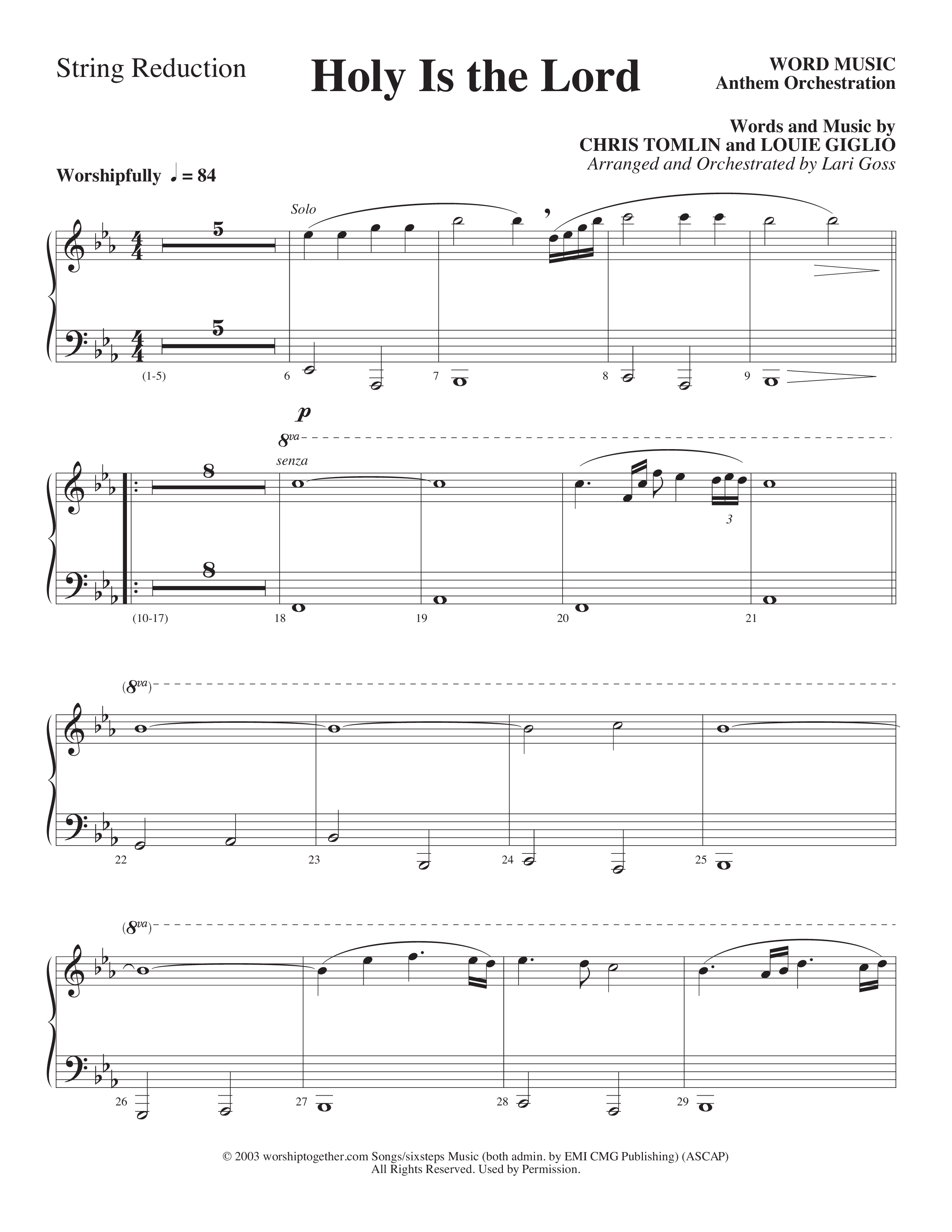 Holy Is The Lord (Choral Anthem SATB) String Reduction (Word Music Choral / Arr. Lari Goss)