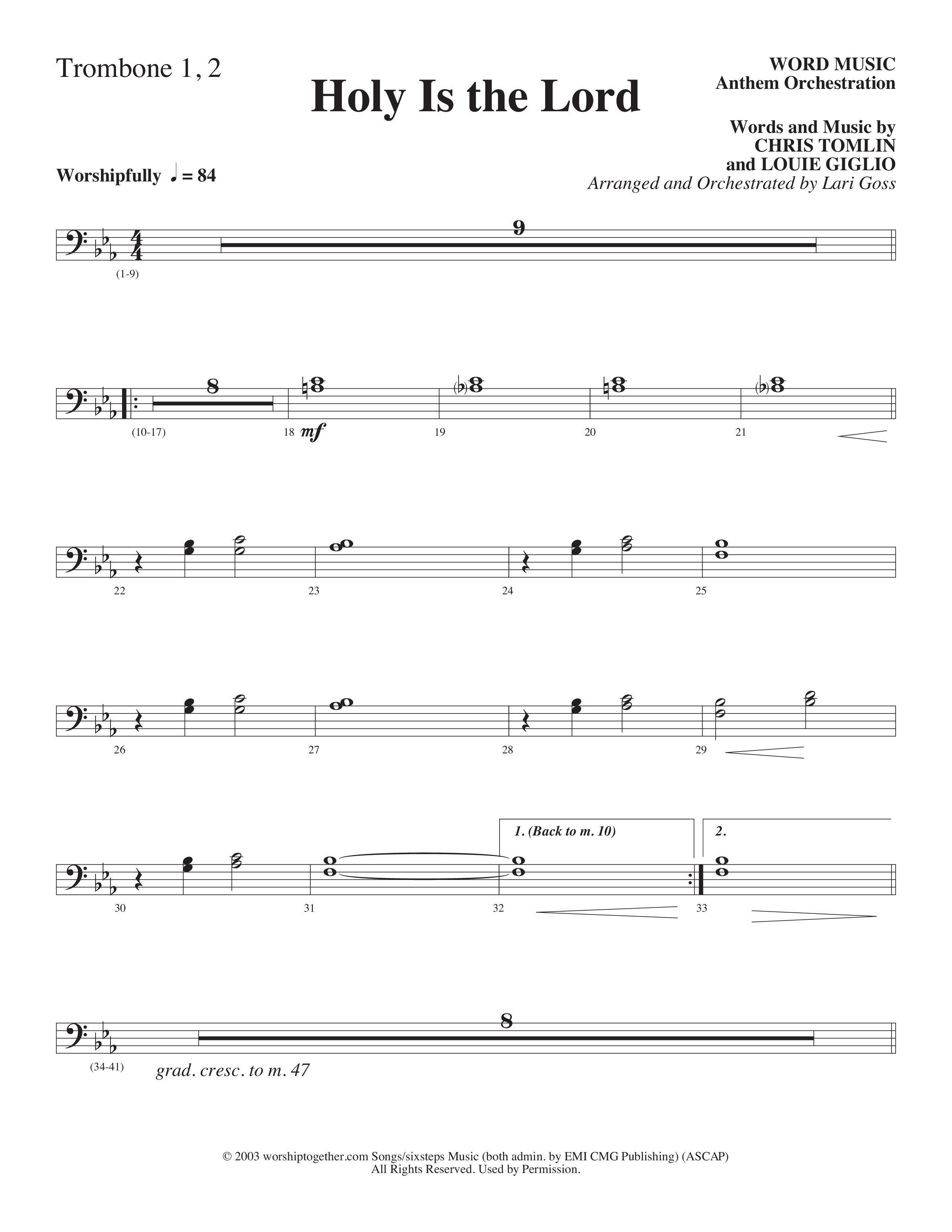 Holy Is The Lord (Choral Anthem SATB) Trombone (Word Music Choral / Arr. Lari Goss)