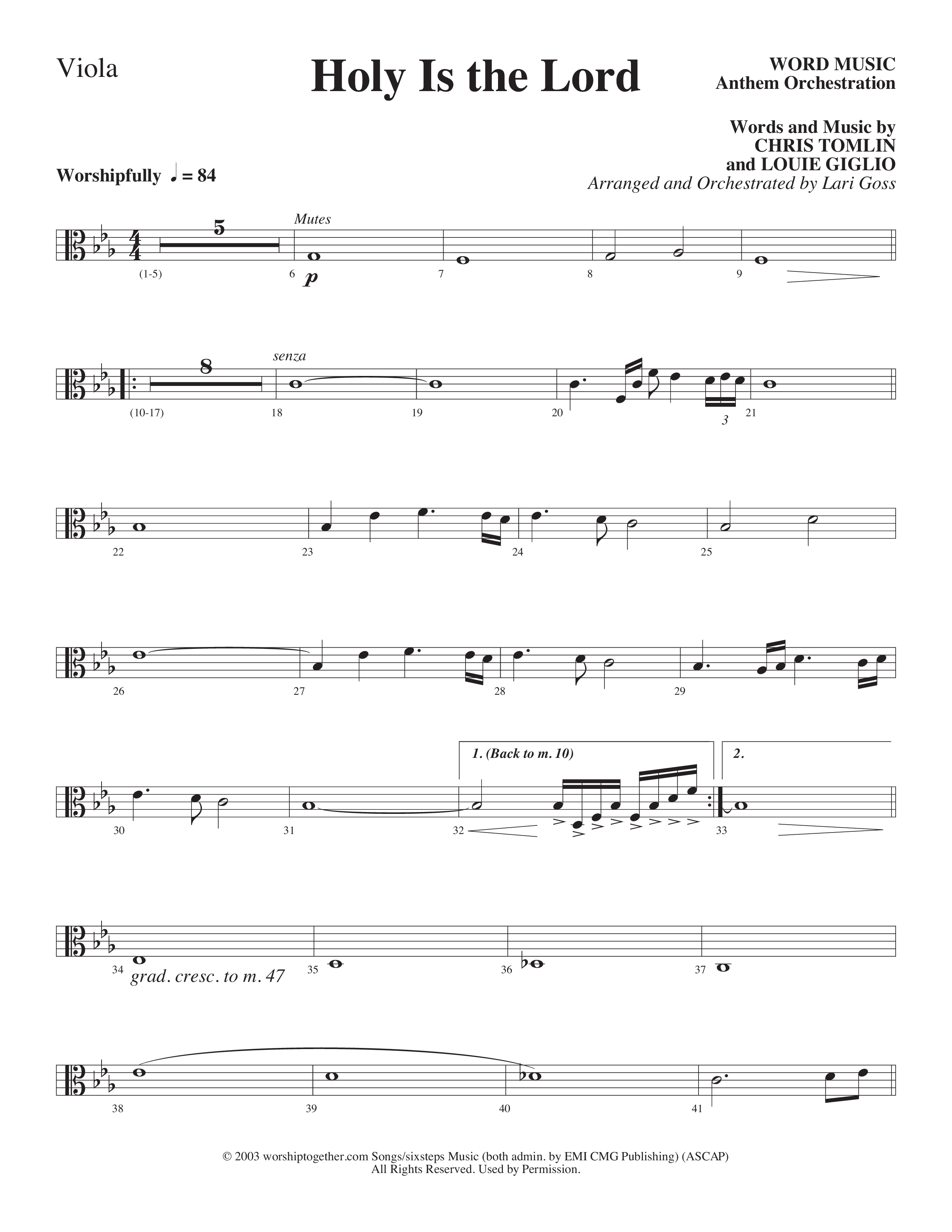 Holy Is The Lord (Choral Anthem SATB) Viola (Word Music Choral / Arr. Lari Goss)