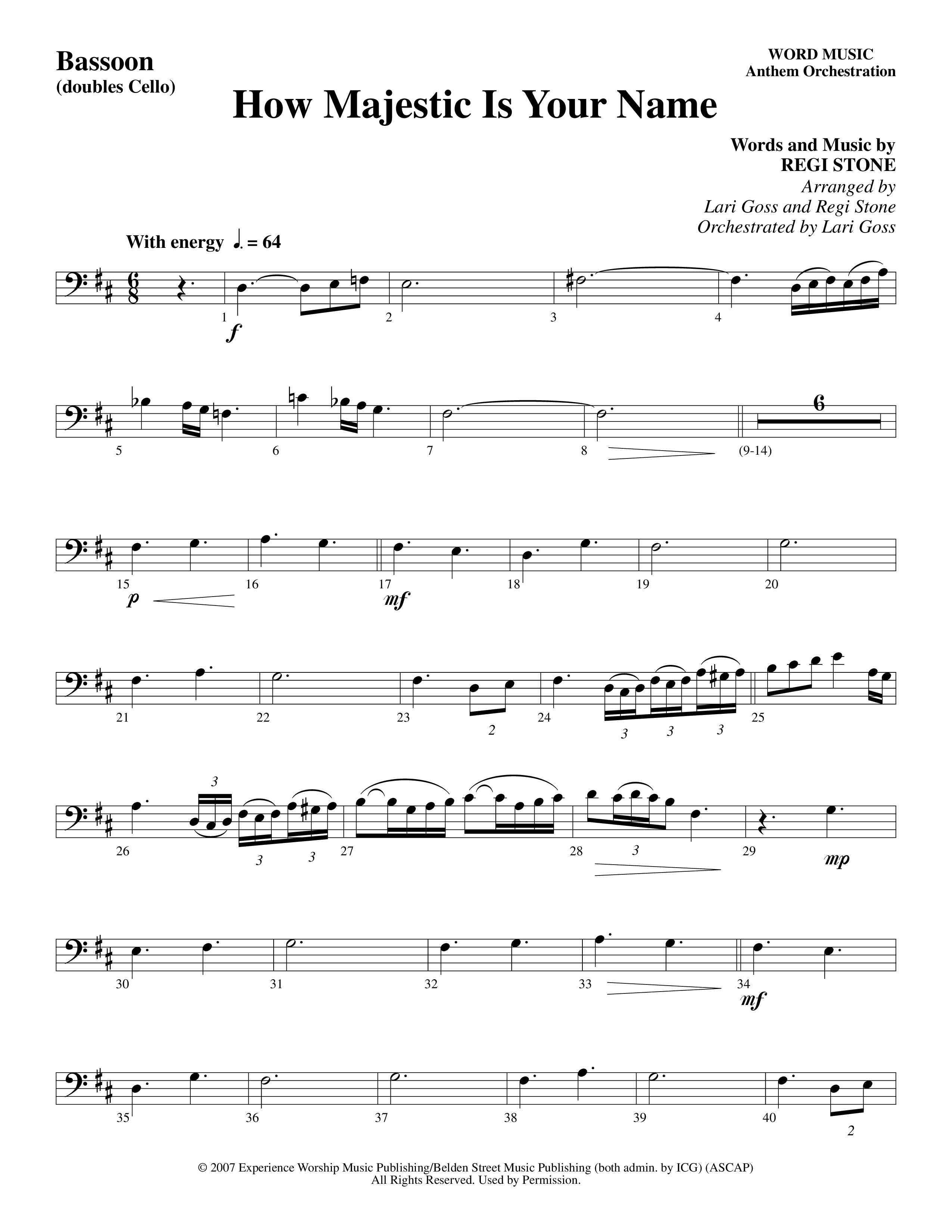 How Majestic Is Your Name (Choral Anthem SATB) Bassoon (Word Music Choral / Arr. Lari Goss / Regi Stone)