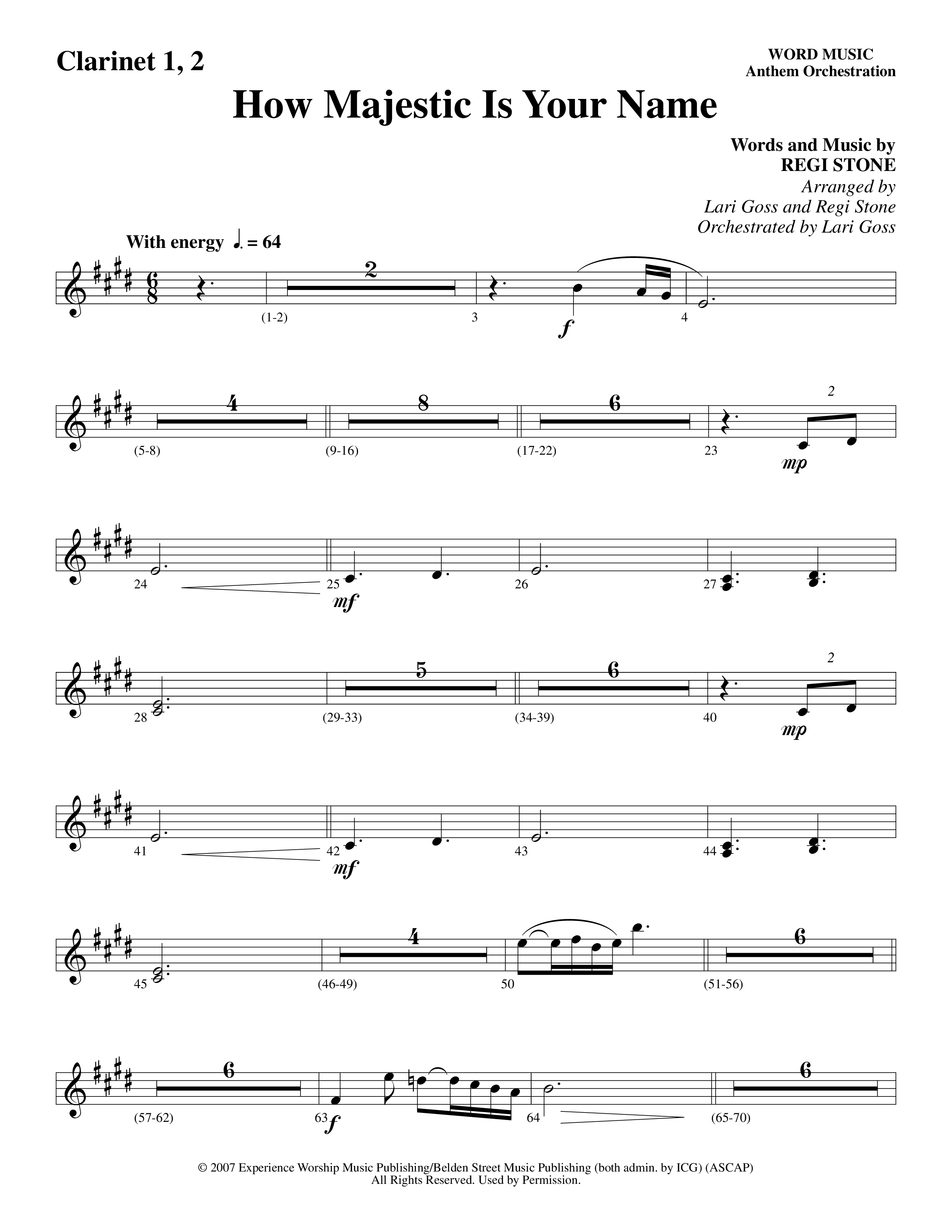 How Majestic Is Your Name (Choral Anthem SATB) Clarinet (Word Music Choral / Arr. Lari Goss / Regi Stone)