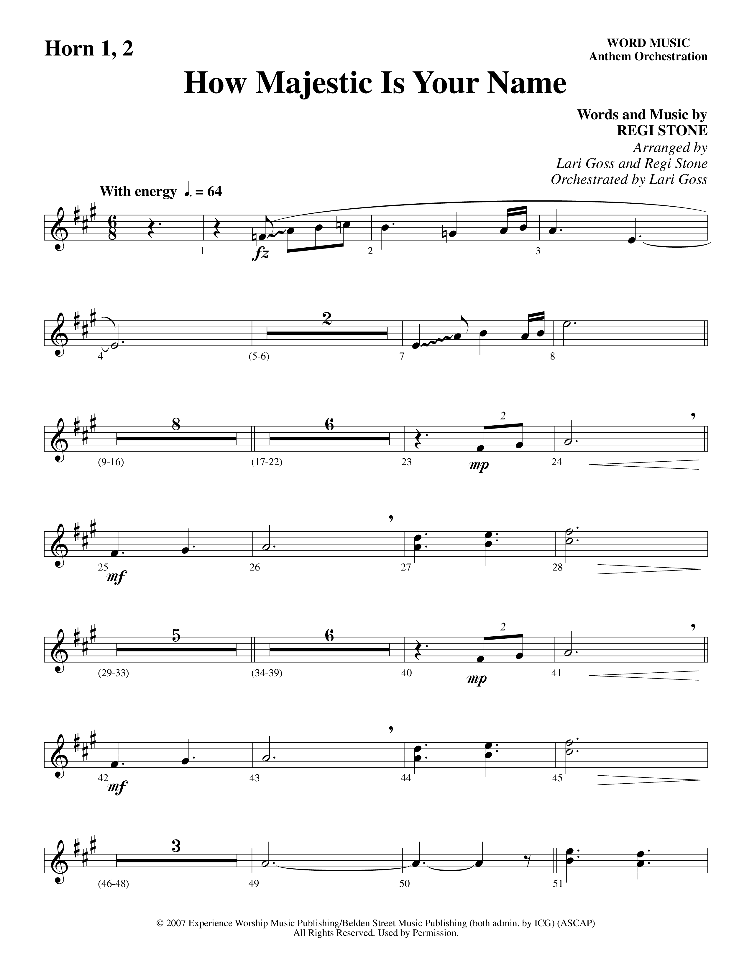 How Majestic Is Your Name (Choral Anthem SATB) French Horn (Word Music Choral / Arr. Lari Goss / Regi Stone)