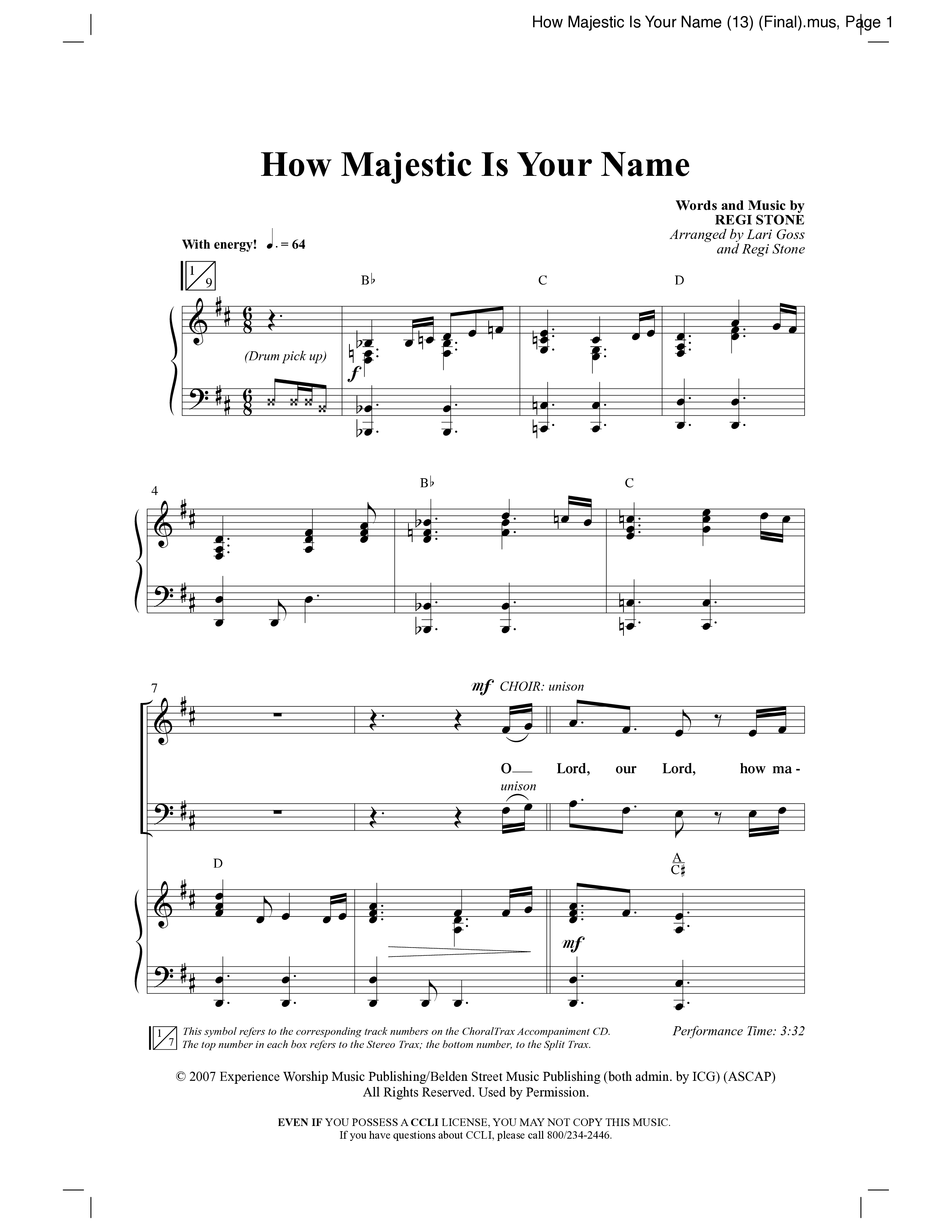 How Majestic Is Your Name (Choral Anthem SATB) Anthem (SATB/Piano) (Word Music Choral / Arr. Lari Goss / Regi Stone)